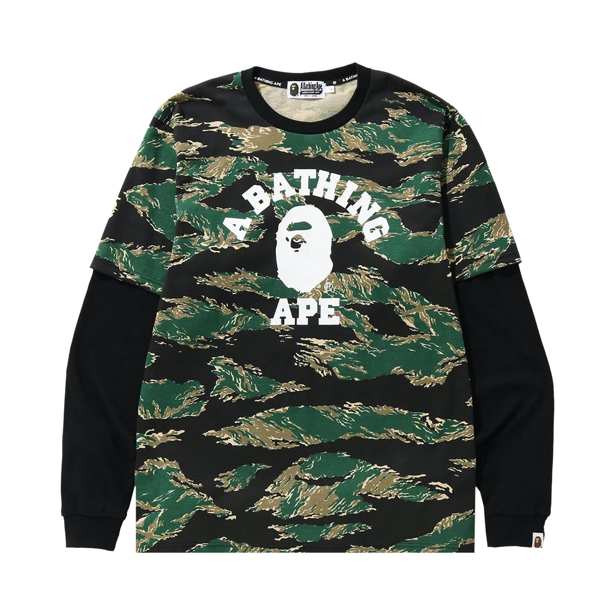 BAPE Tiger Camo College Layered Long-Sleeve Tee 'Green' - 1