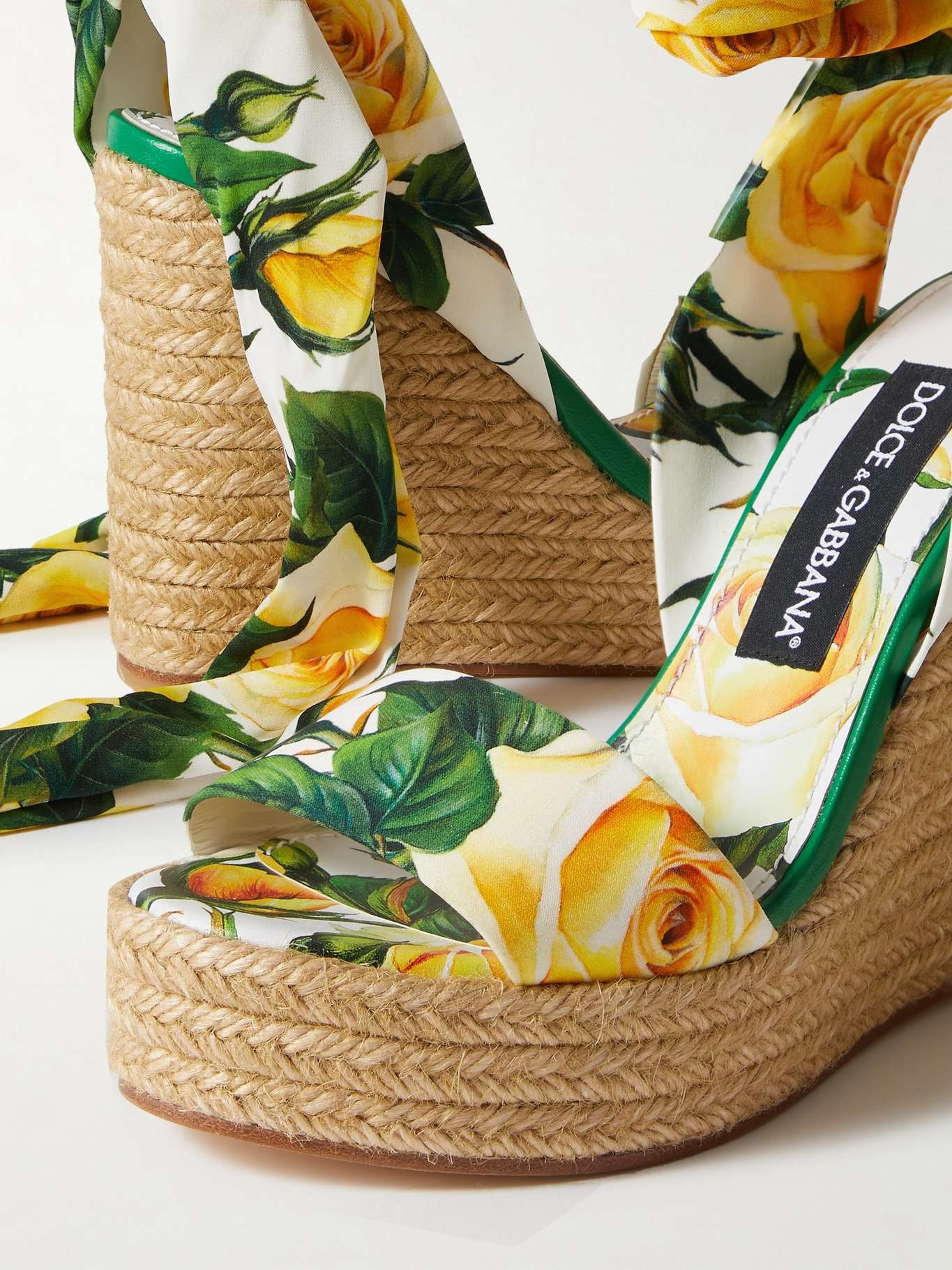 【送料&関税込】Dolce & Gabbana Rose Print Wedge DOLCE & GABBANA Rose Ribbon Wedge Plateau Sandals Pumps