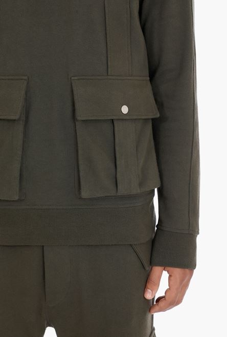 Khaki cotton sweatshirt with pockets - 8