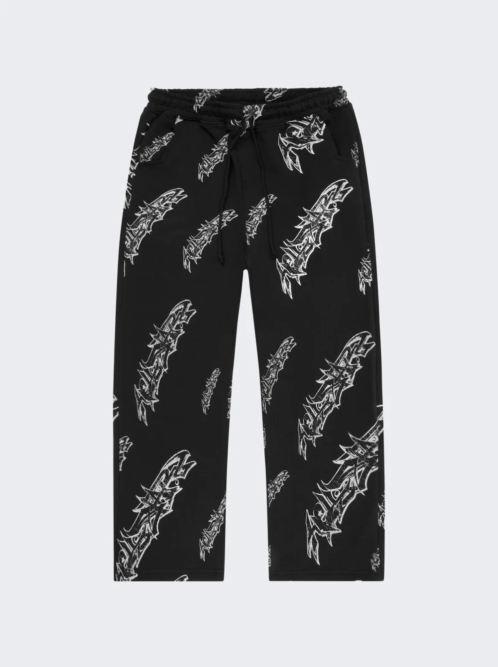 Roll Print Graffiti Baggy Sweatpant Black - 1