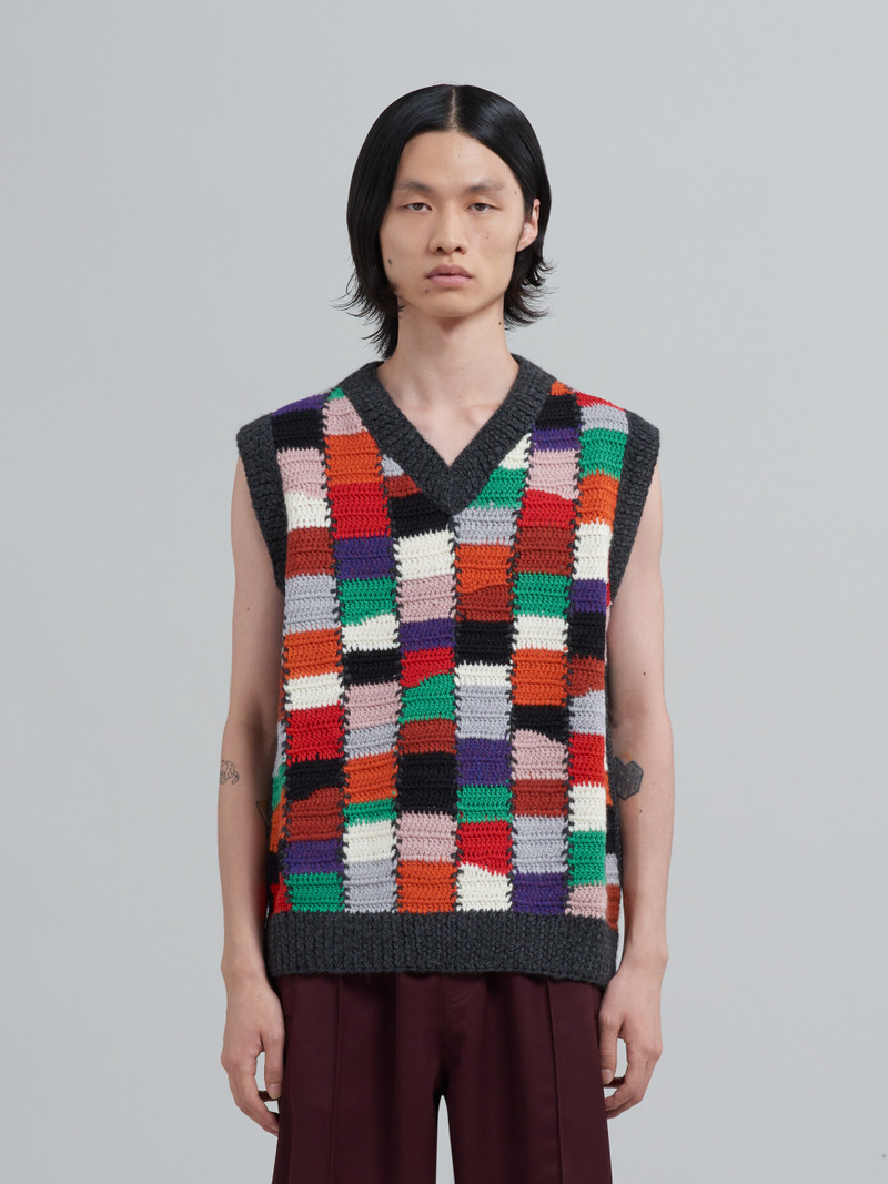 Marni HANDMADE CROCHET WOOL AND COTTON V-NECK VEST outlook