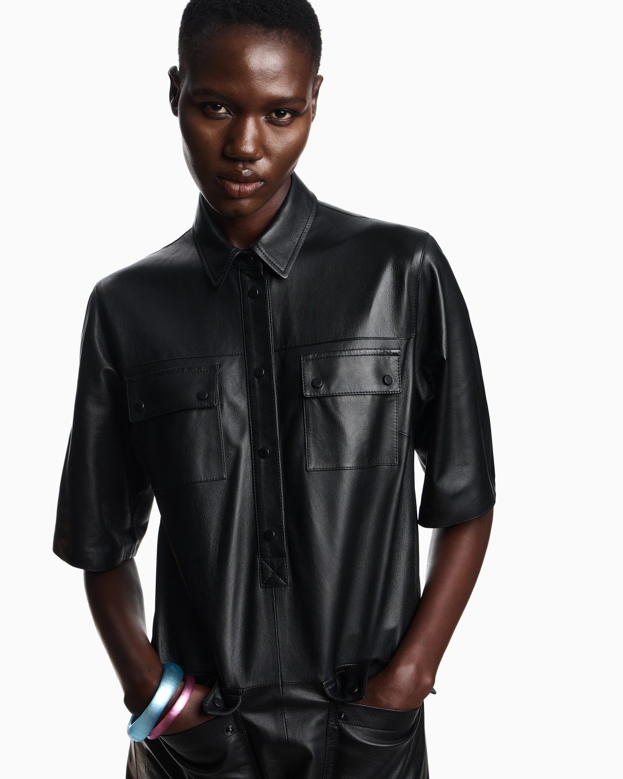 SHORT-SLEEVED DRESS IN NAPPA LAMBSKIN - 4