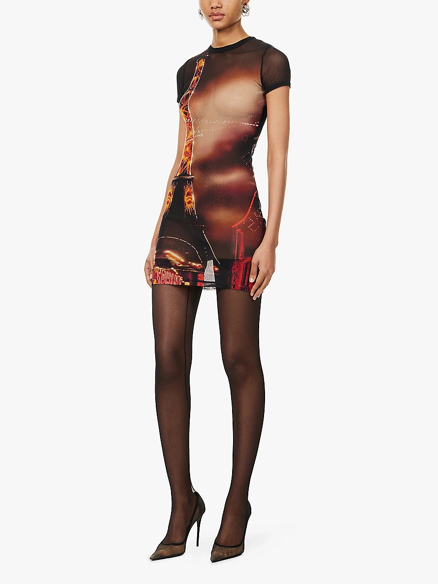 Pigalle graphic-print mesh mini dress - 3