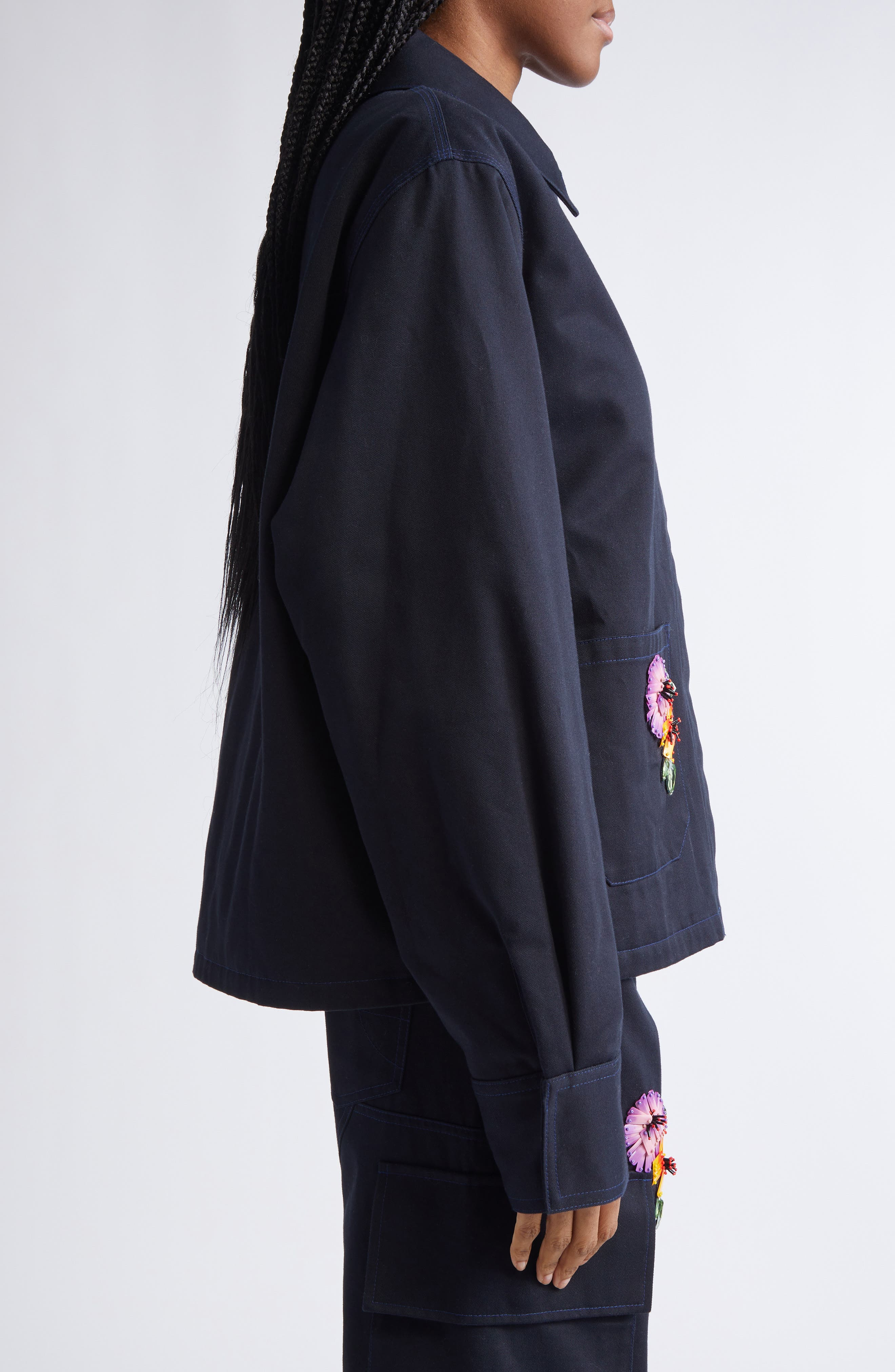 Area Flower Embellished Cargo Jacket in Midnight Blue at Nordstrom - 4