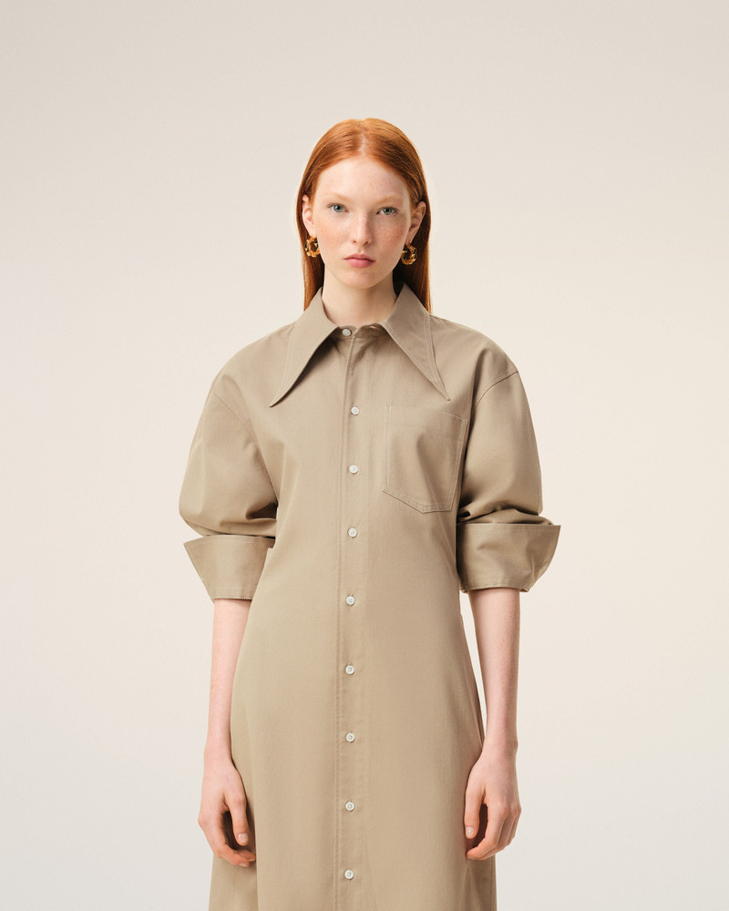 BEIGE COTTON FITTED SHIRT DRESS 3