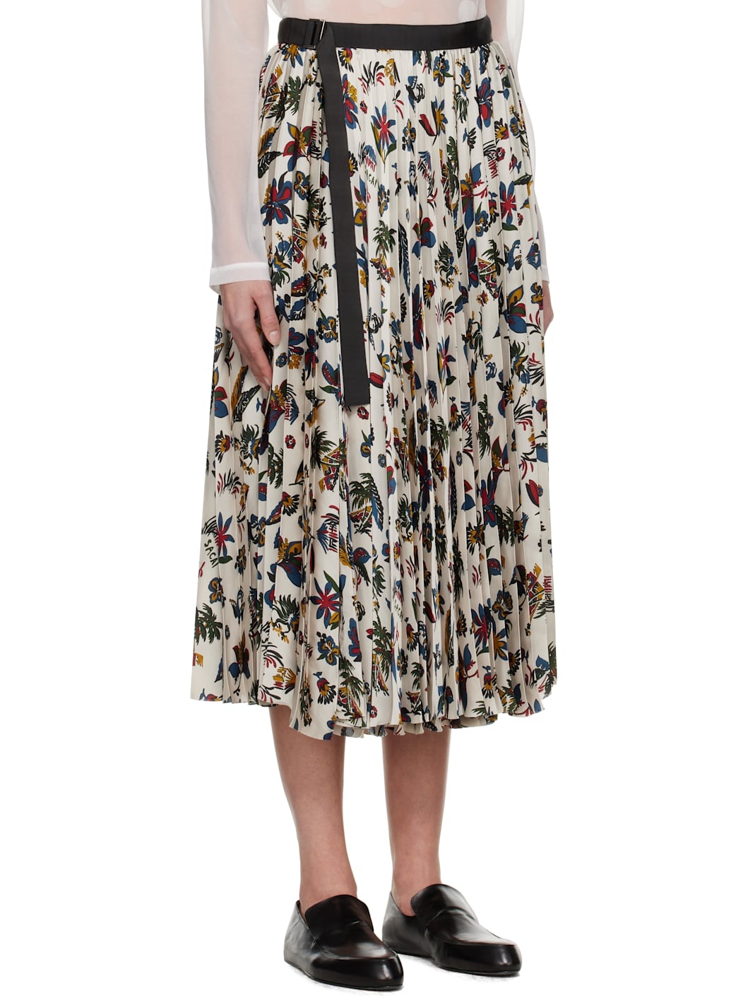 Beige Tropical Print Midi Skirt - 2