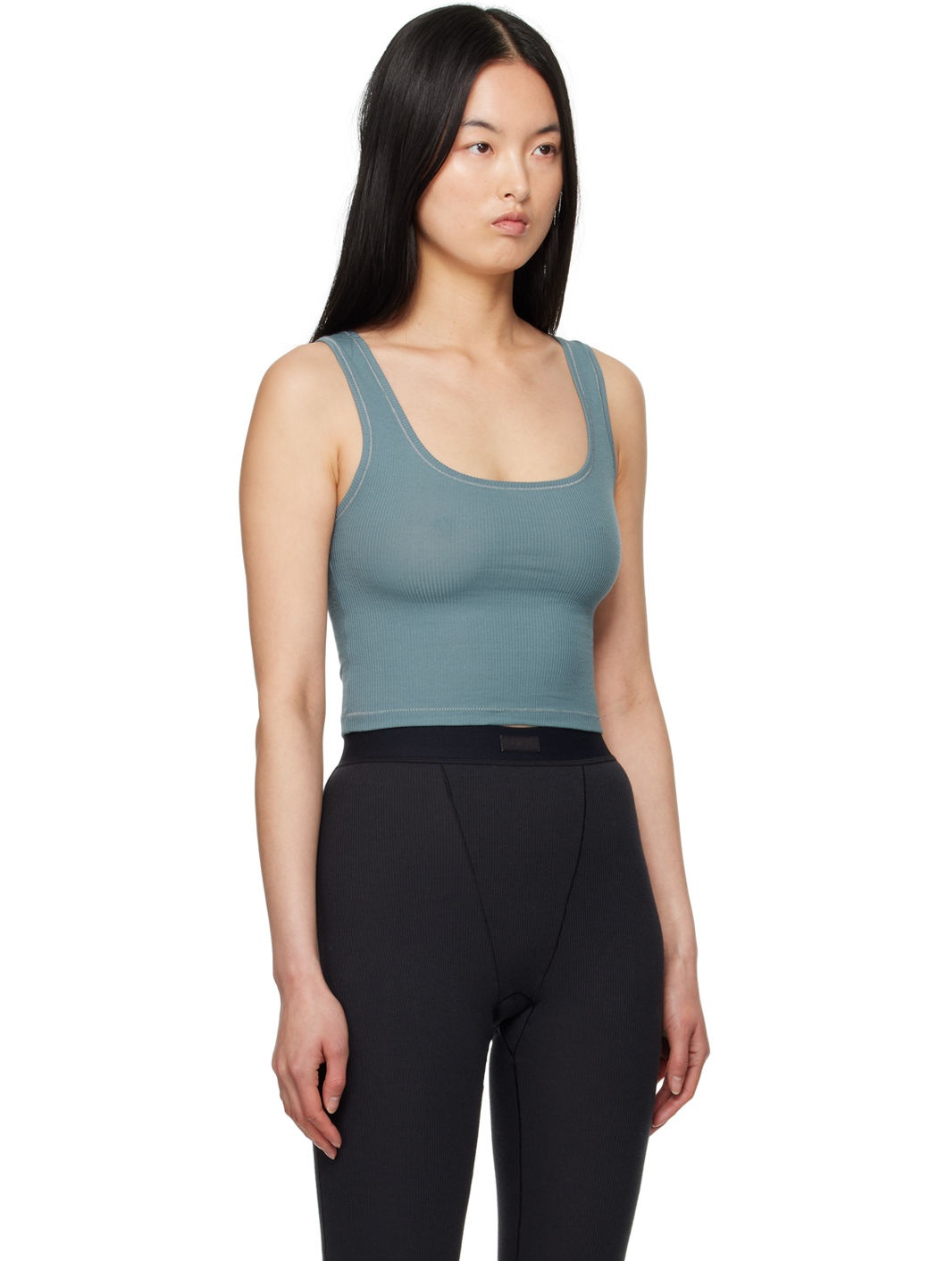Gray Cotton Rib Tank Top - 2