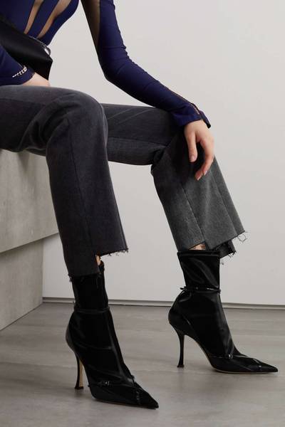 JIMMY CHOO + Mugler patent-leather trimmed neoprene ankle boots outlook