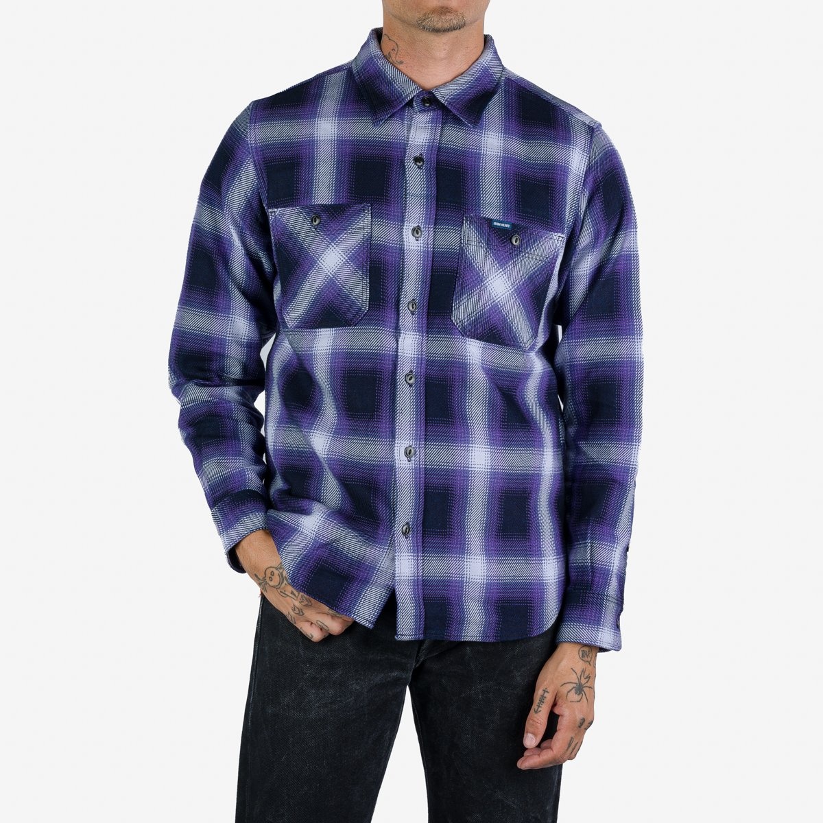 IHWF-001 9oz Selvedge Ombré Check Work Shirt - Purple - 2