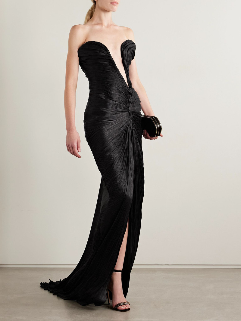 MARMAR HALIM Roseya plissé silk-satin gown Black outlook