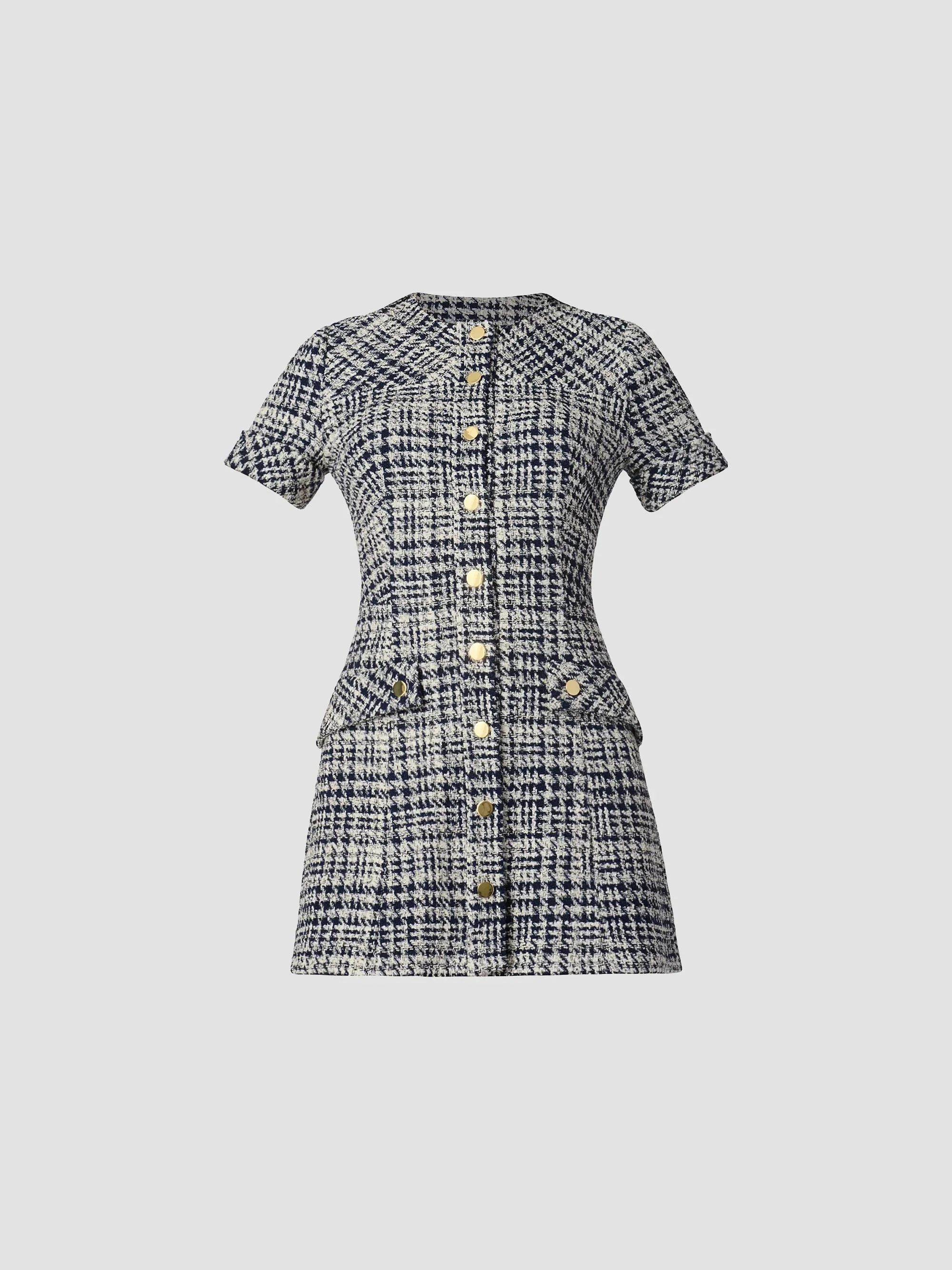 Women's Haisley Plaid Tweed Minidress - Navy Ivory - 1