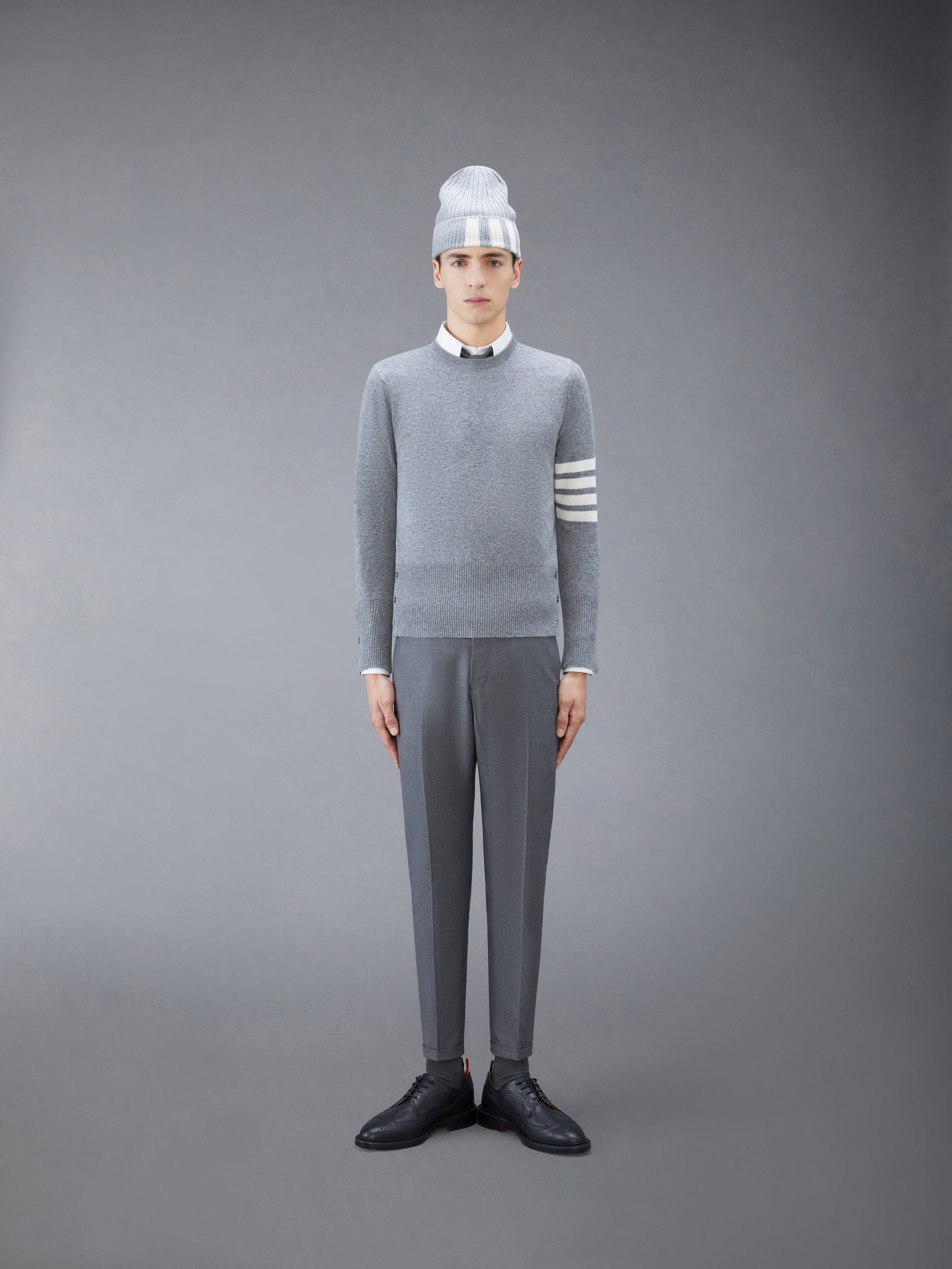 Light Grey Cashmere 4-bar Crew Neck Pullover - 3