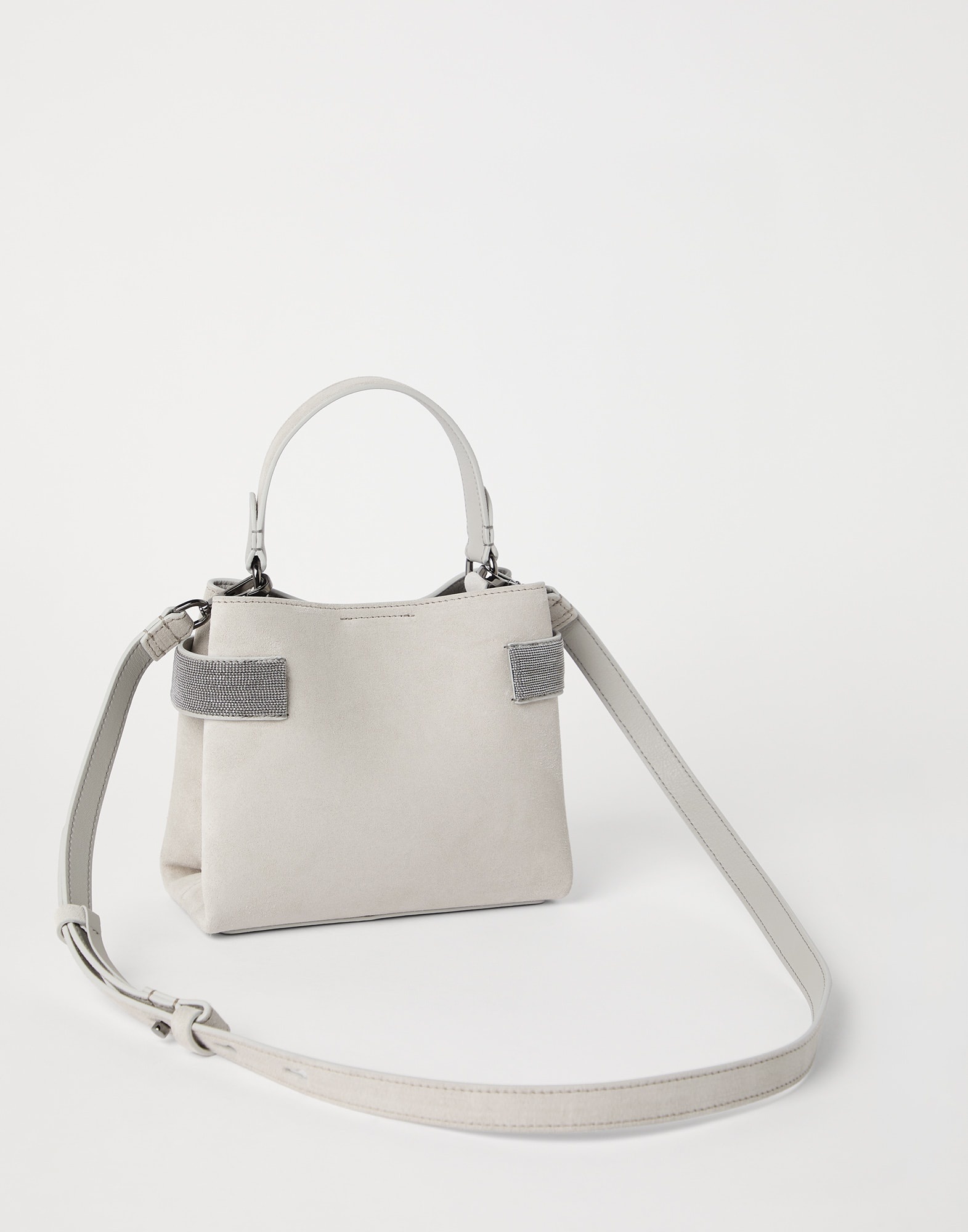 Essence small top-handle bag in suede with precious bands - 2