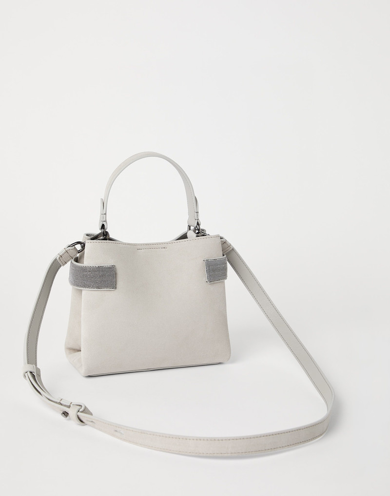 Brunello Cucinelli Essence small top-handle bag in suede with precious bands outlook