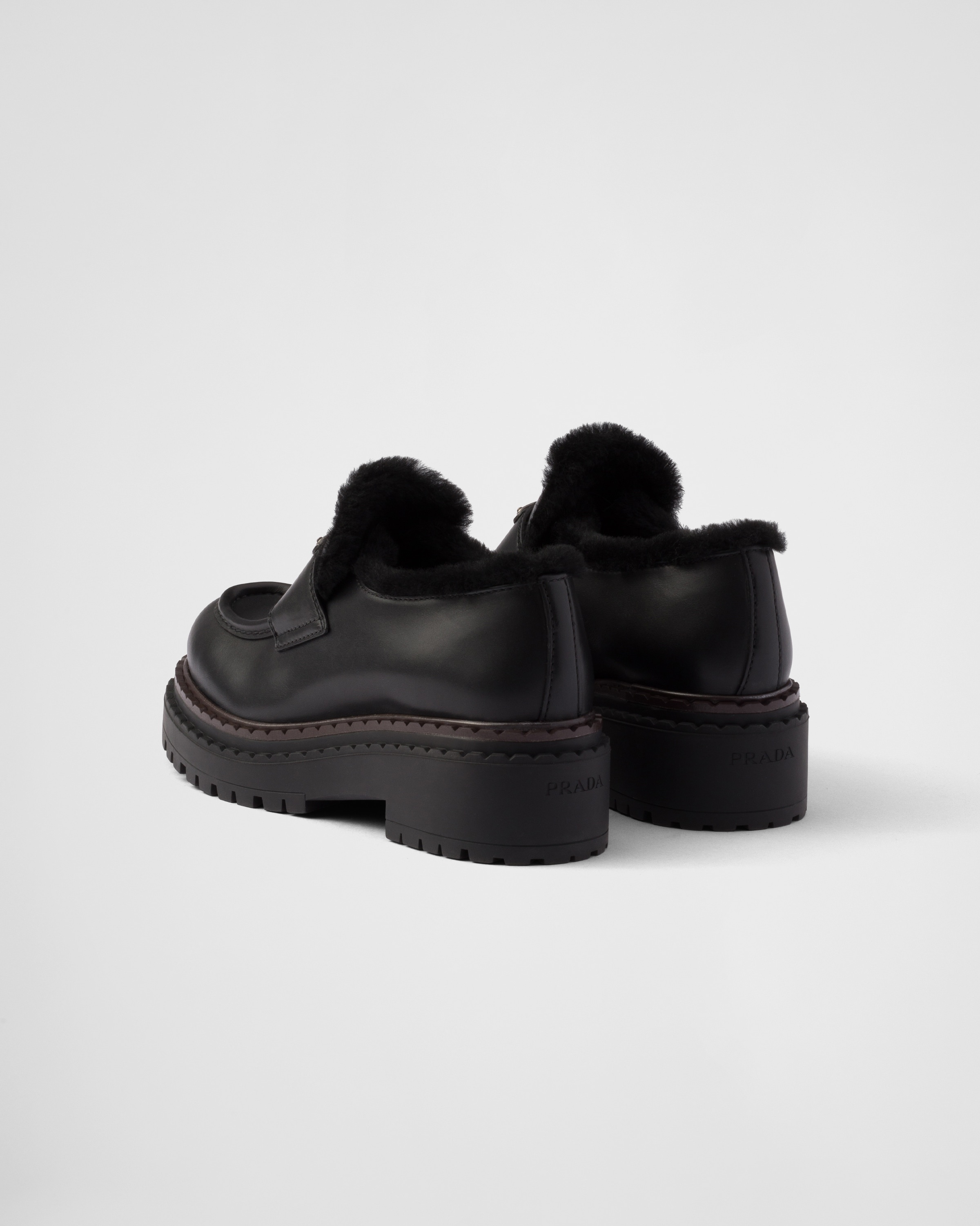 Double Chocolate leather and shearling loafers - 5