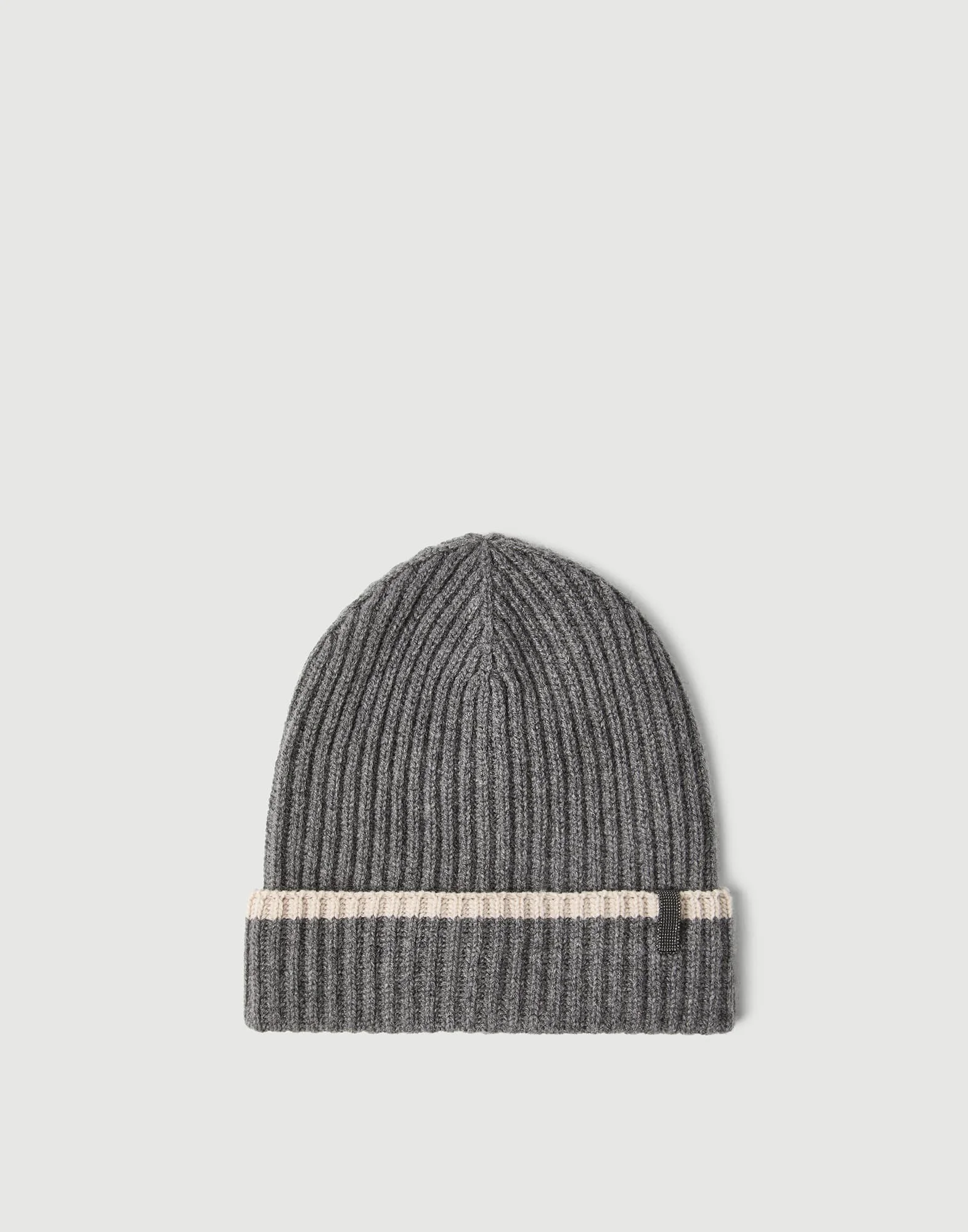 Cashmere English rib knit beanie with monili - 1