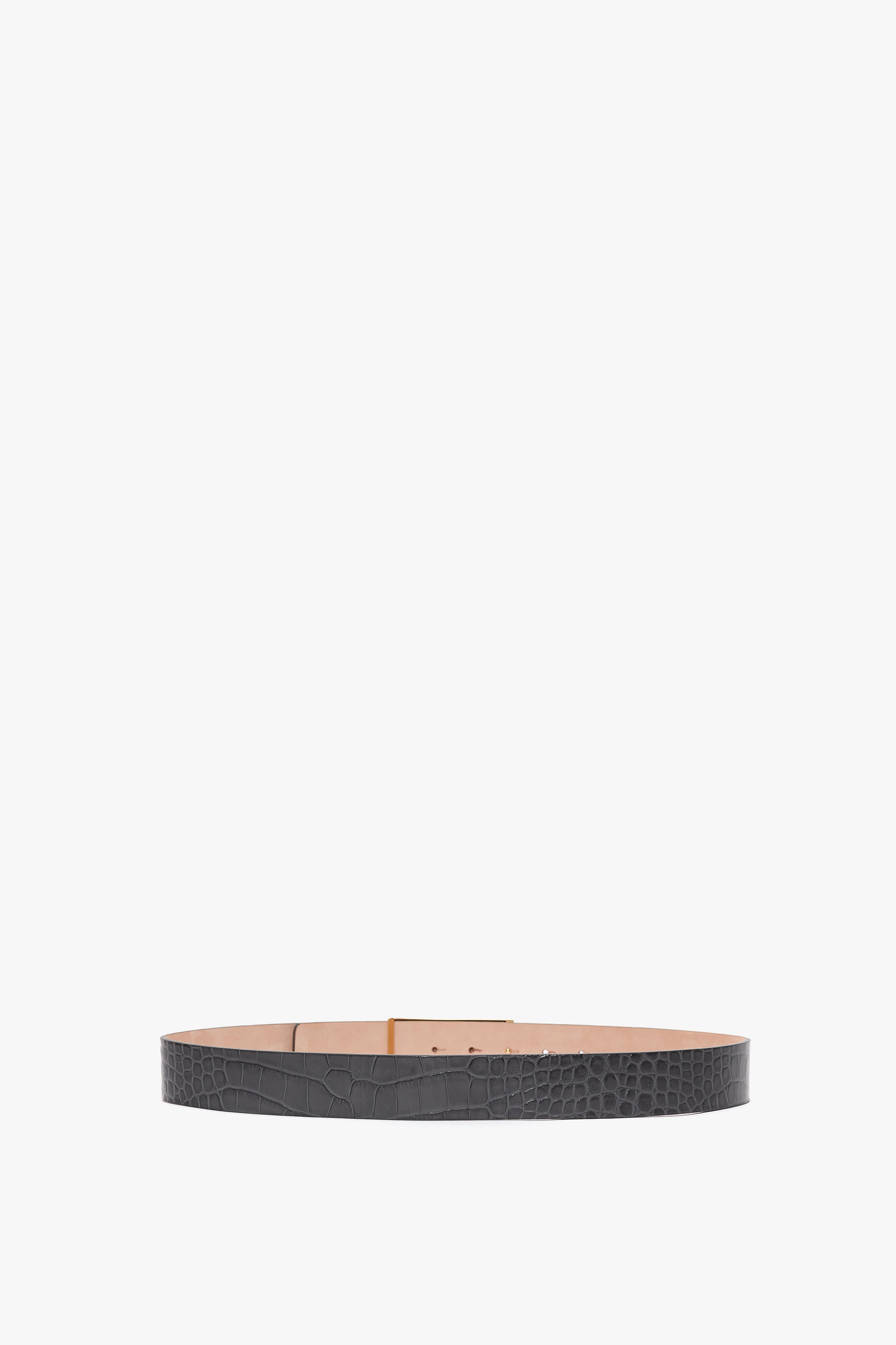 Jumbo Frame Belt In Slate Grey Croc Embossed Calf Leather - 2