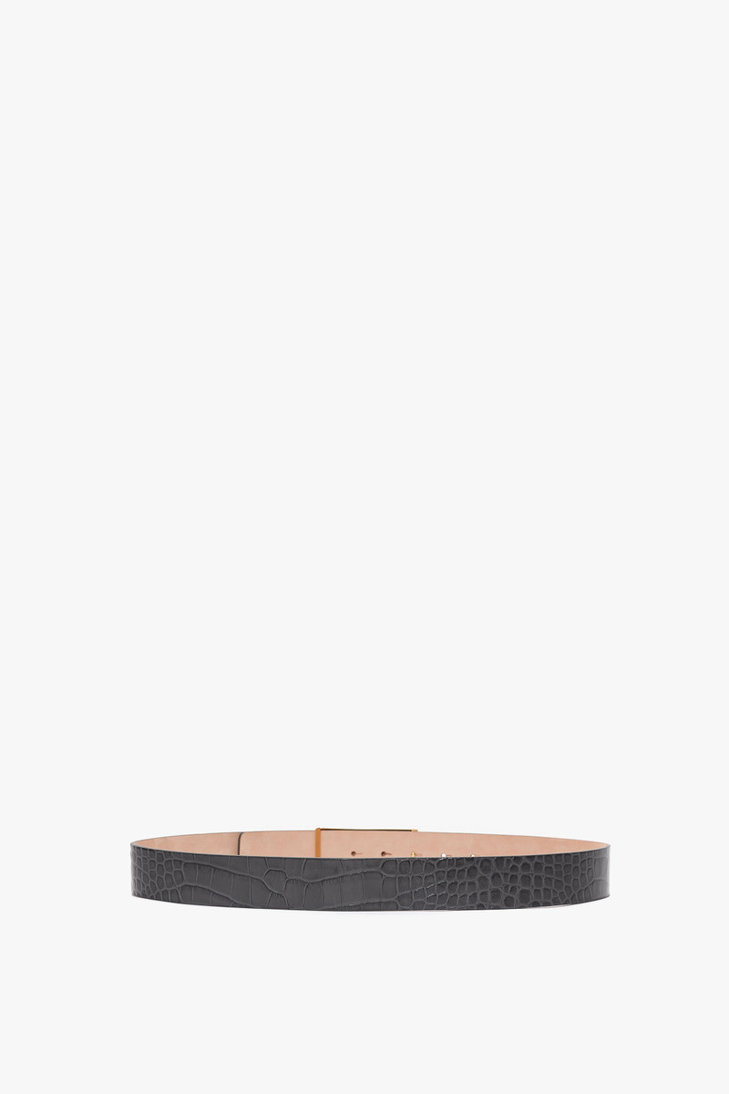 Victoria Beckham Jumbo Frame Belt In Slate Grey Croc Embossed Calf Leather outlook