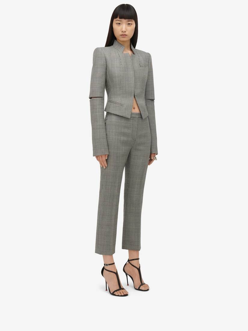 Women's Prince Of Wales Slashed Fitted Jacket in Black/ivory - 4