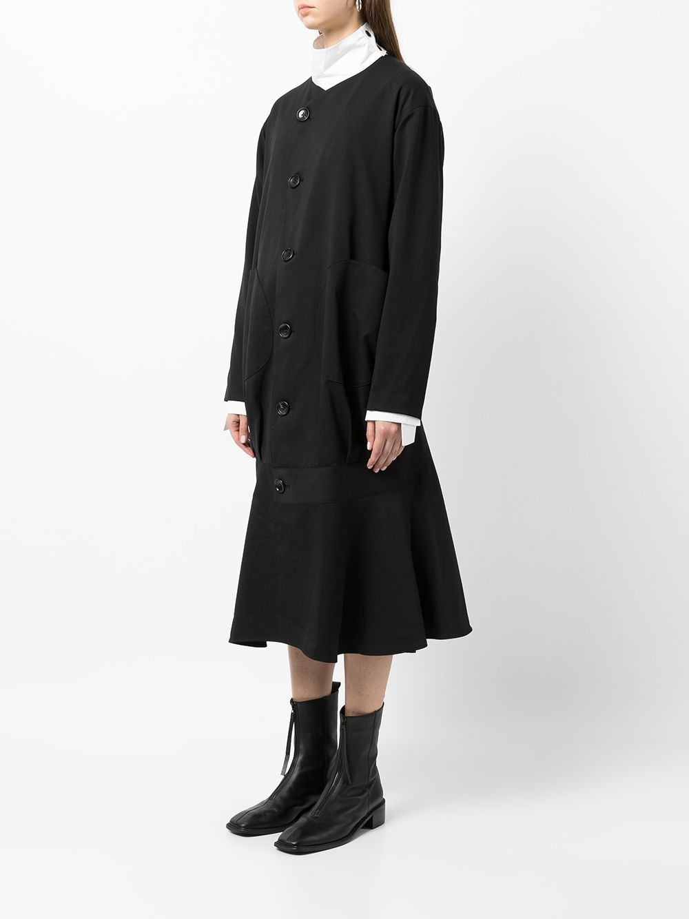 long wool pleat-detail coat - 3