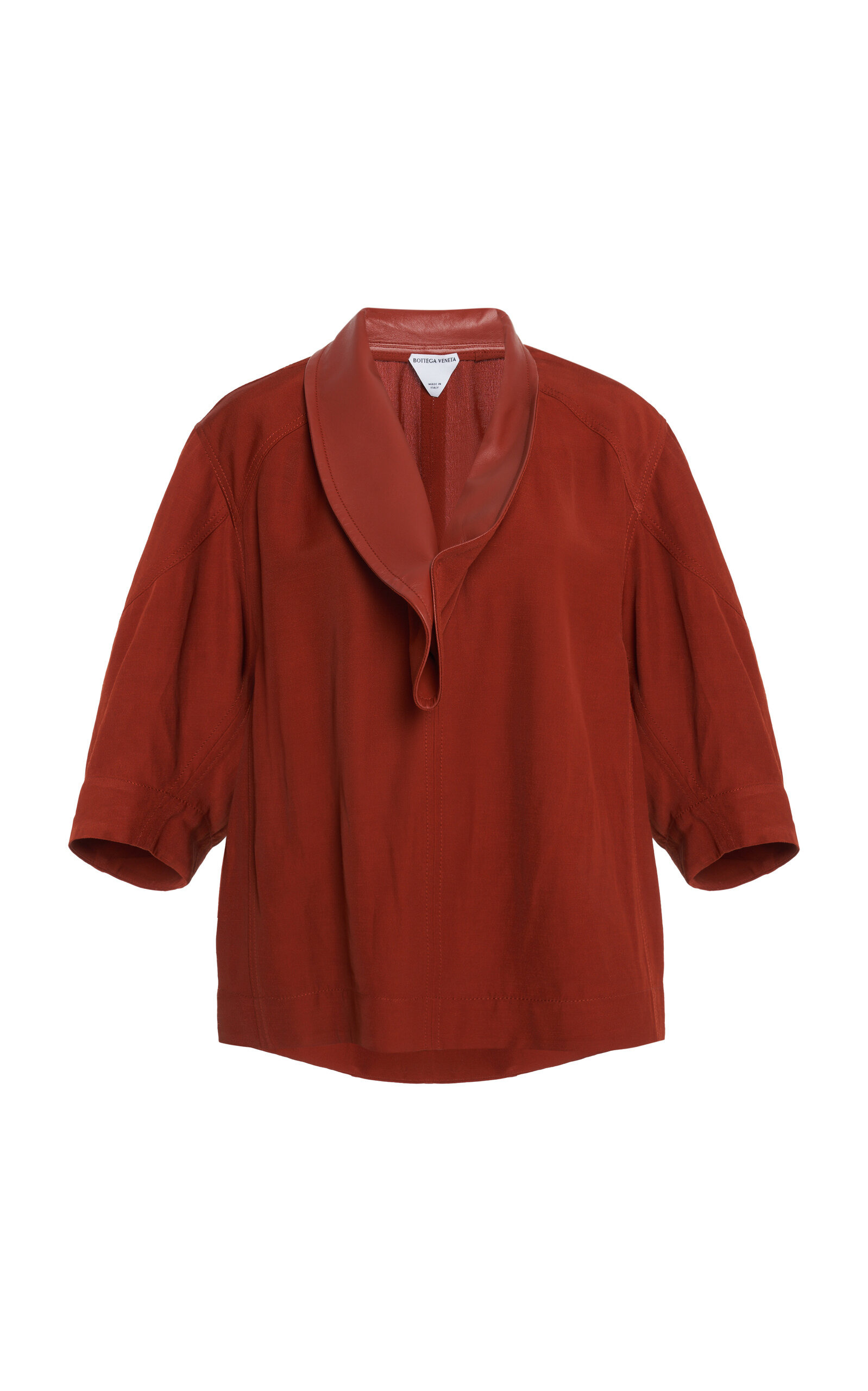 Leather-Trimmed Linen-Blend Cocoon Shirt red - 5