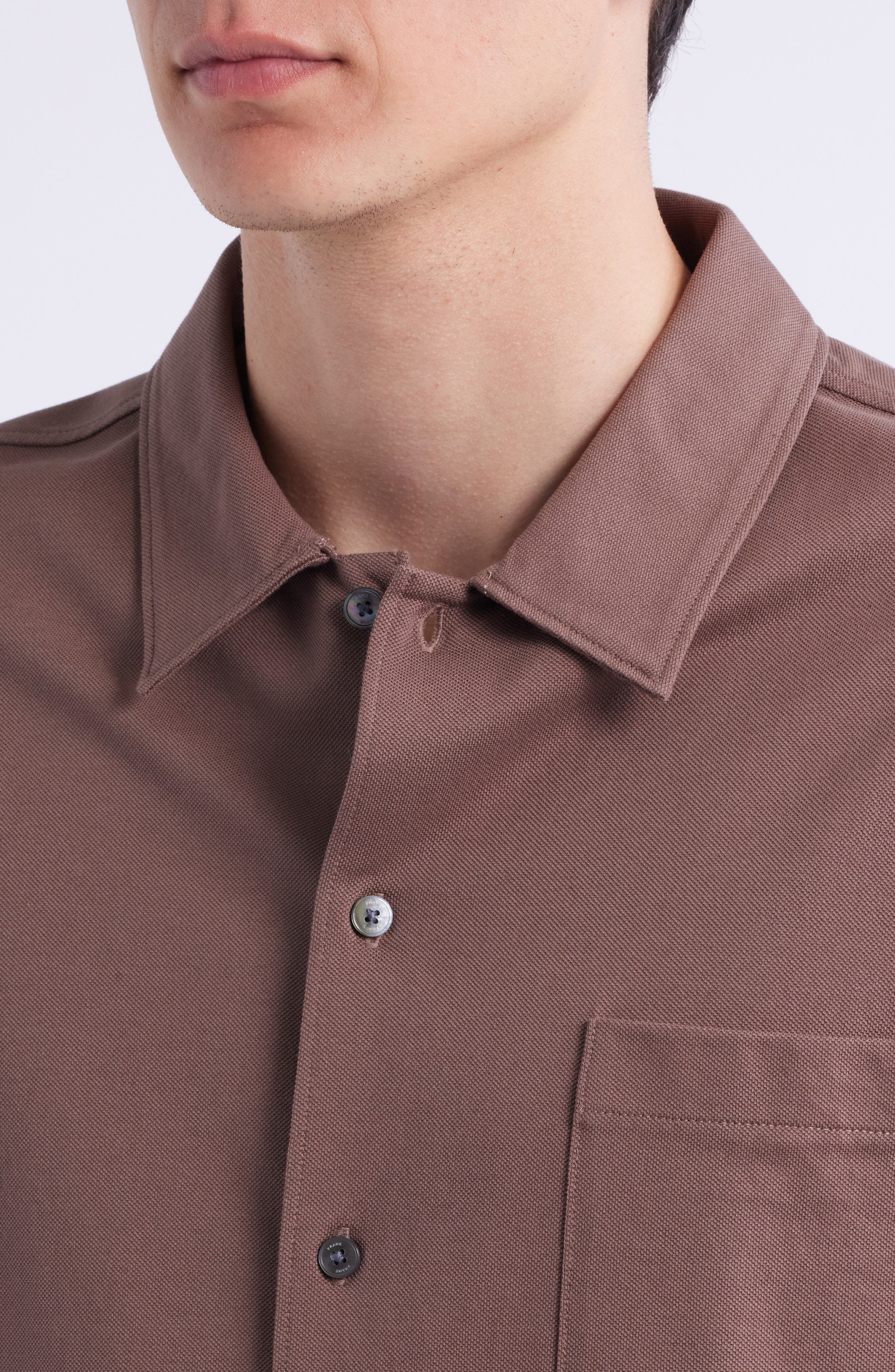 FRAME Short Sleeve Piqué Button-Up Shirt in Mauve at Nordstrom - 4