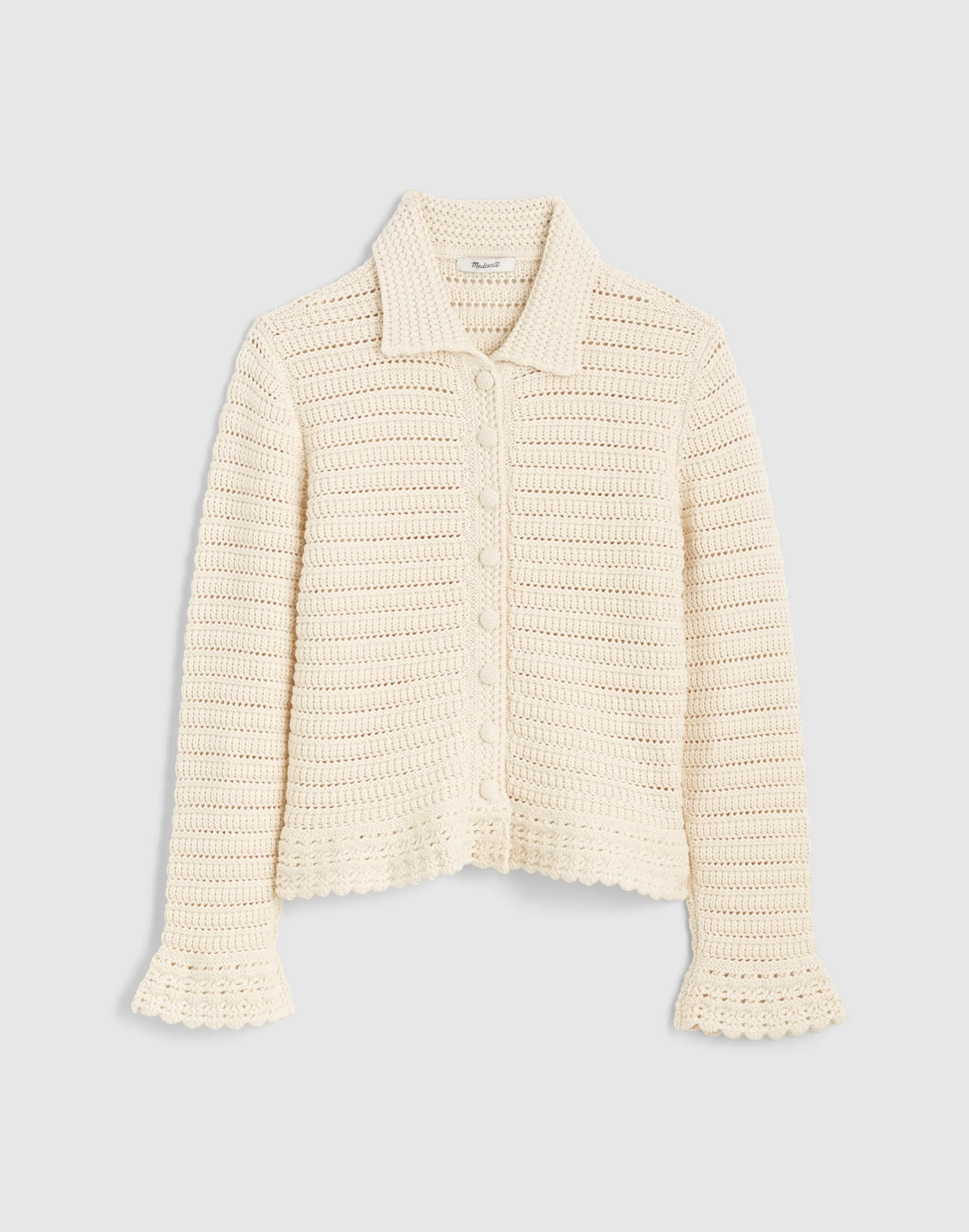 Pointelle-Knit Peplum Cardigan - 1