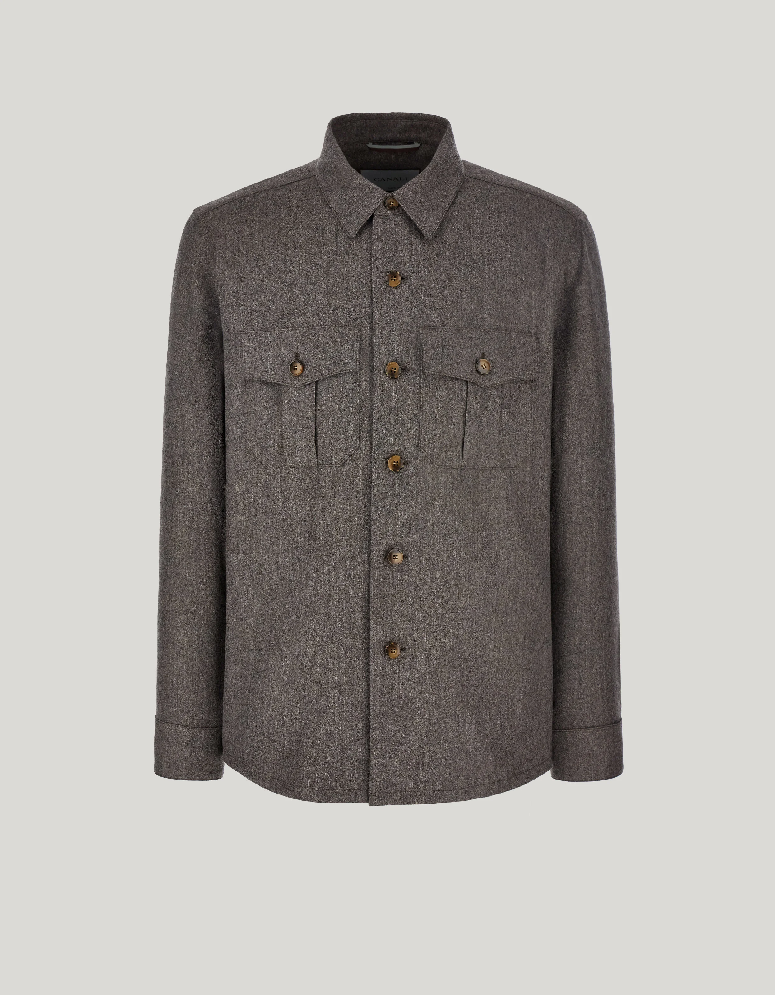 BROWN SIX-BUTTON SHIRT JACKET IN PURE WOOL IMPECCABILE - 1