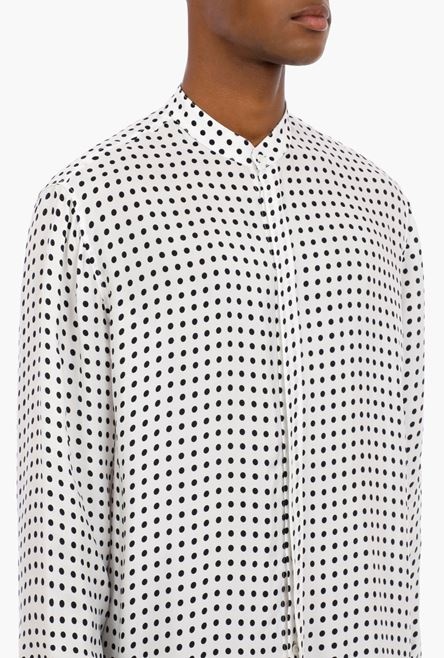 Oversized white cuprammonium rayon shirt with black polka-dots - 8