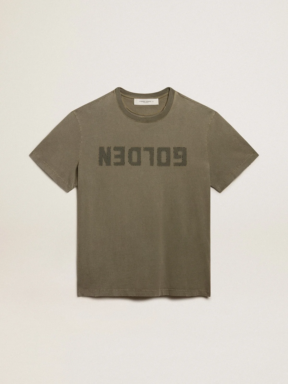 Women's olive green T-shirt with Golden lettering - 1