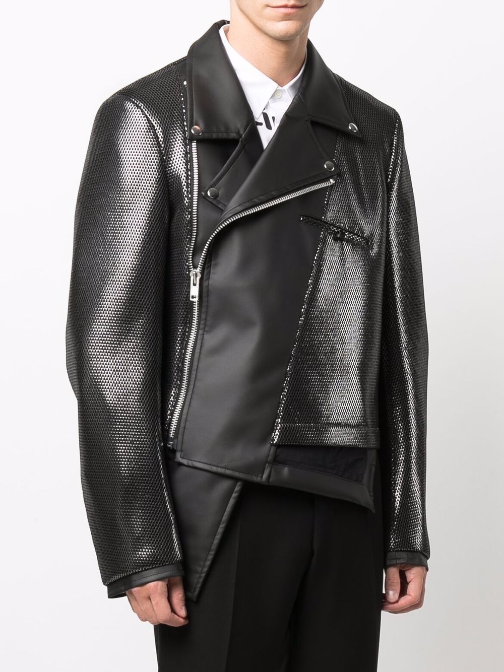 contrasting panel biker jacket - 3