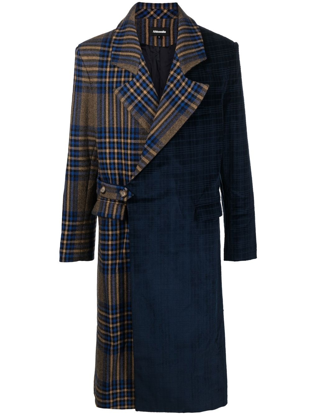 asymmetric check-print wrap coat - 1