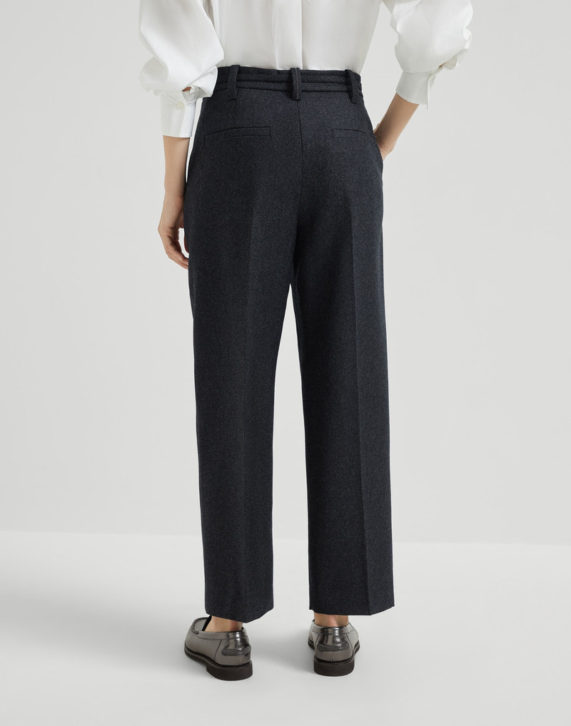 Brunello Cucinelli Virgin wool flannel straight cropped trousers with monili outlook