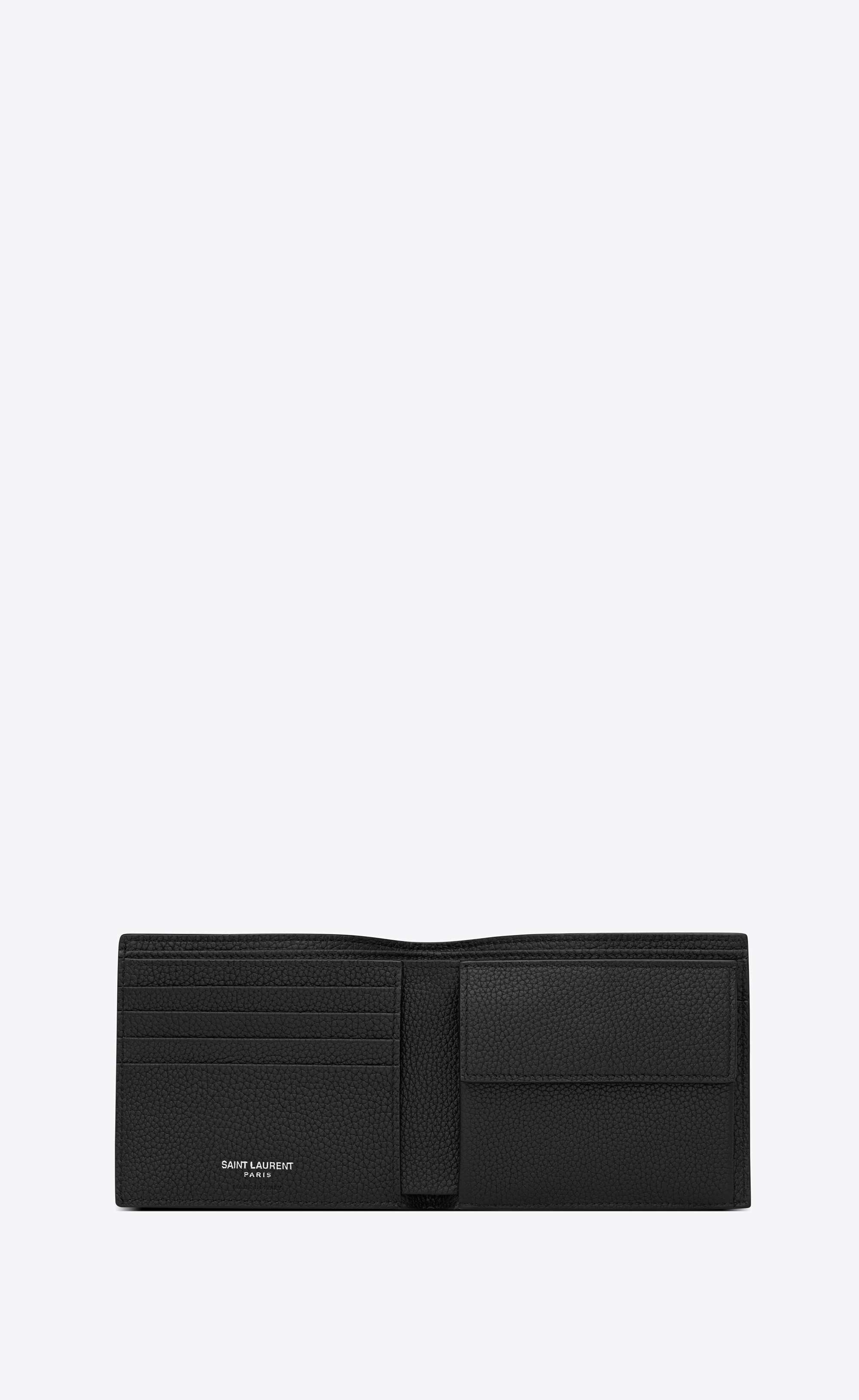 cassandre shadow saint laurent east/west wallet with coin purse in grained leather - 4