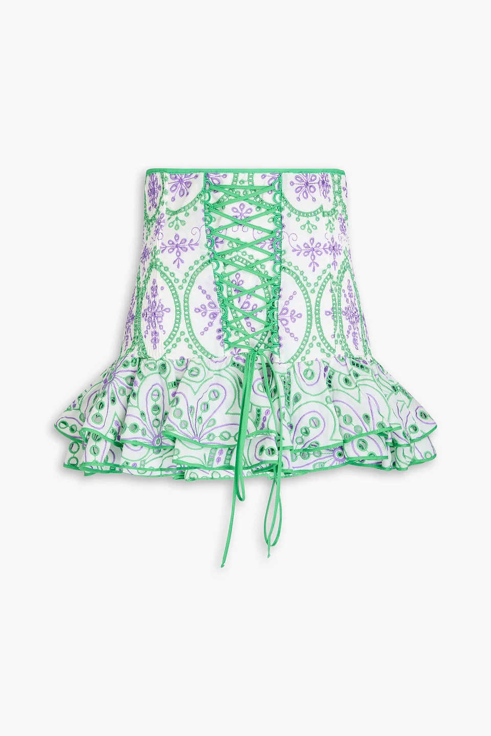 Lucrecia lace-up broderie anglaise cotton-blend mini skirt - 1