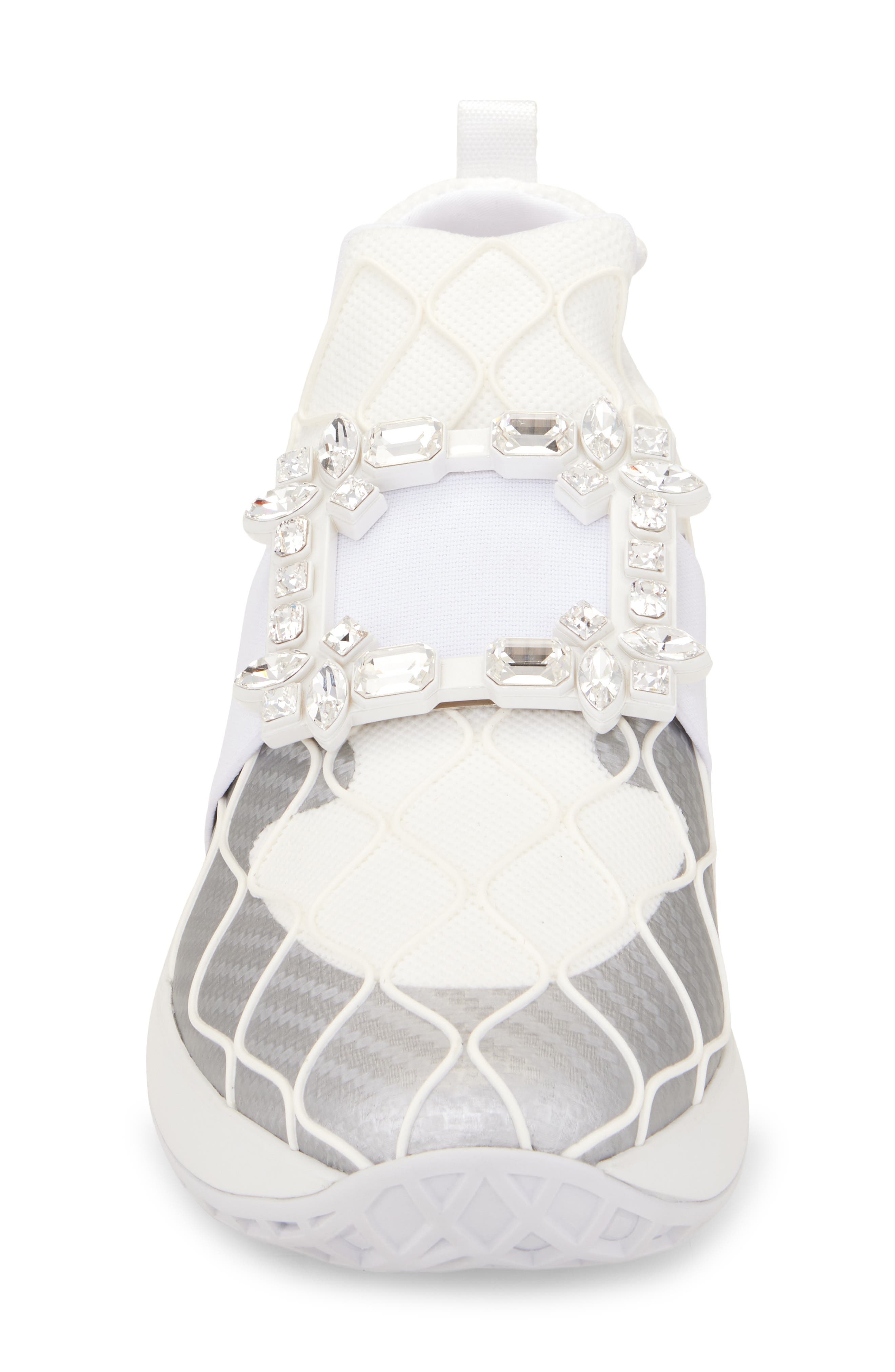 Roger Vivier Viv Run Crystal Embellished Buckle Sneaker in Argento/Bianco at Nordstrom - 4