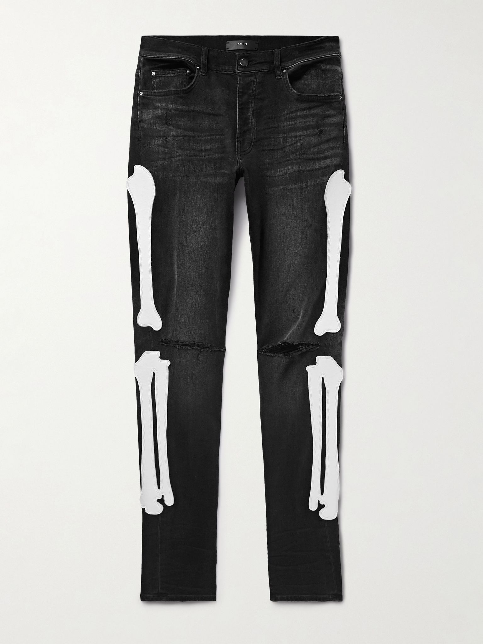 Bones Skinny-Fit Appliquéd Distressed Jeans Black - 1