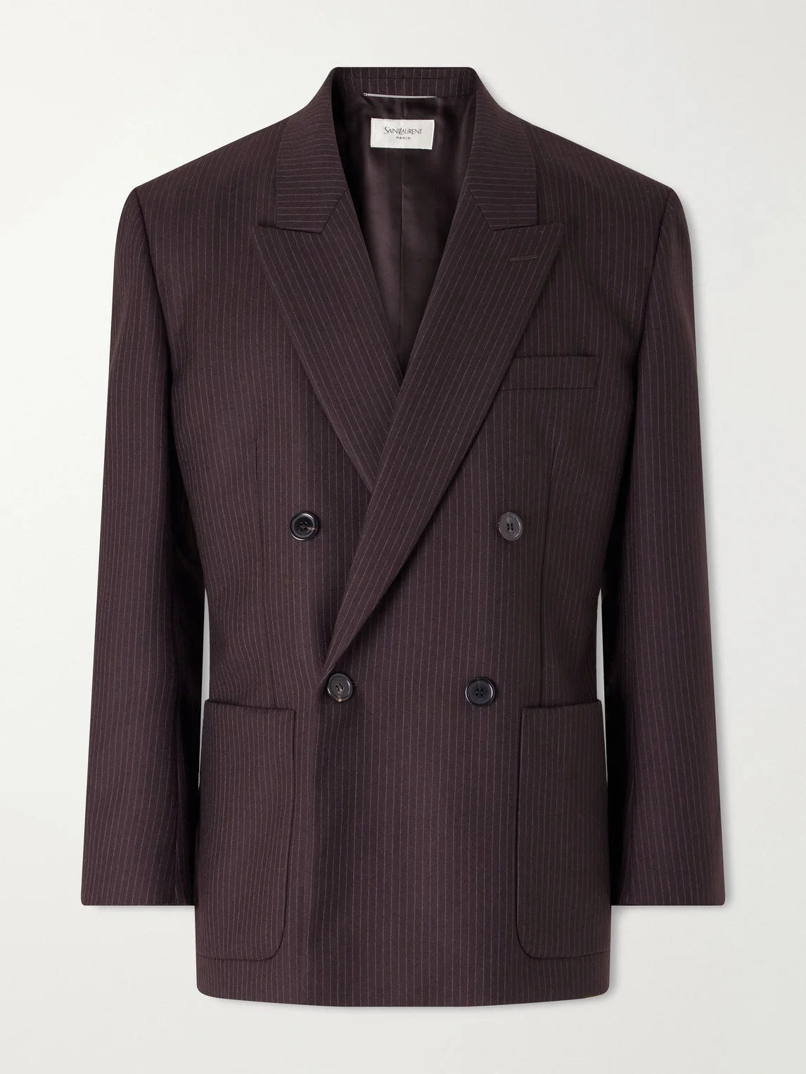 Double-Breasted Pinstriped Wool-Blend Suit Jacket - 1