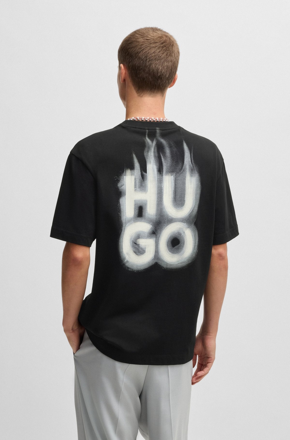 COTTON-JERSEY T-SHIRT WITH STACKED SMOKE LOGO PRINTS - 5