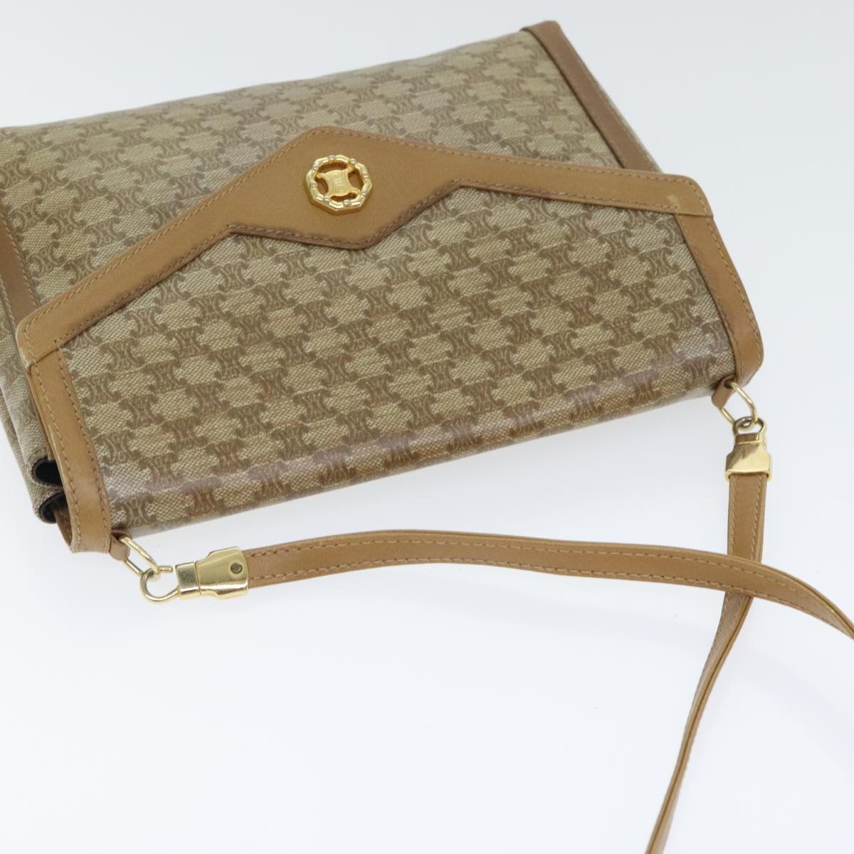 CELINE Macadam Canvas Shoulder Bag Beige Gold - 6