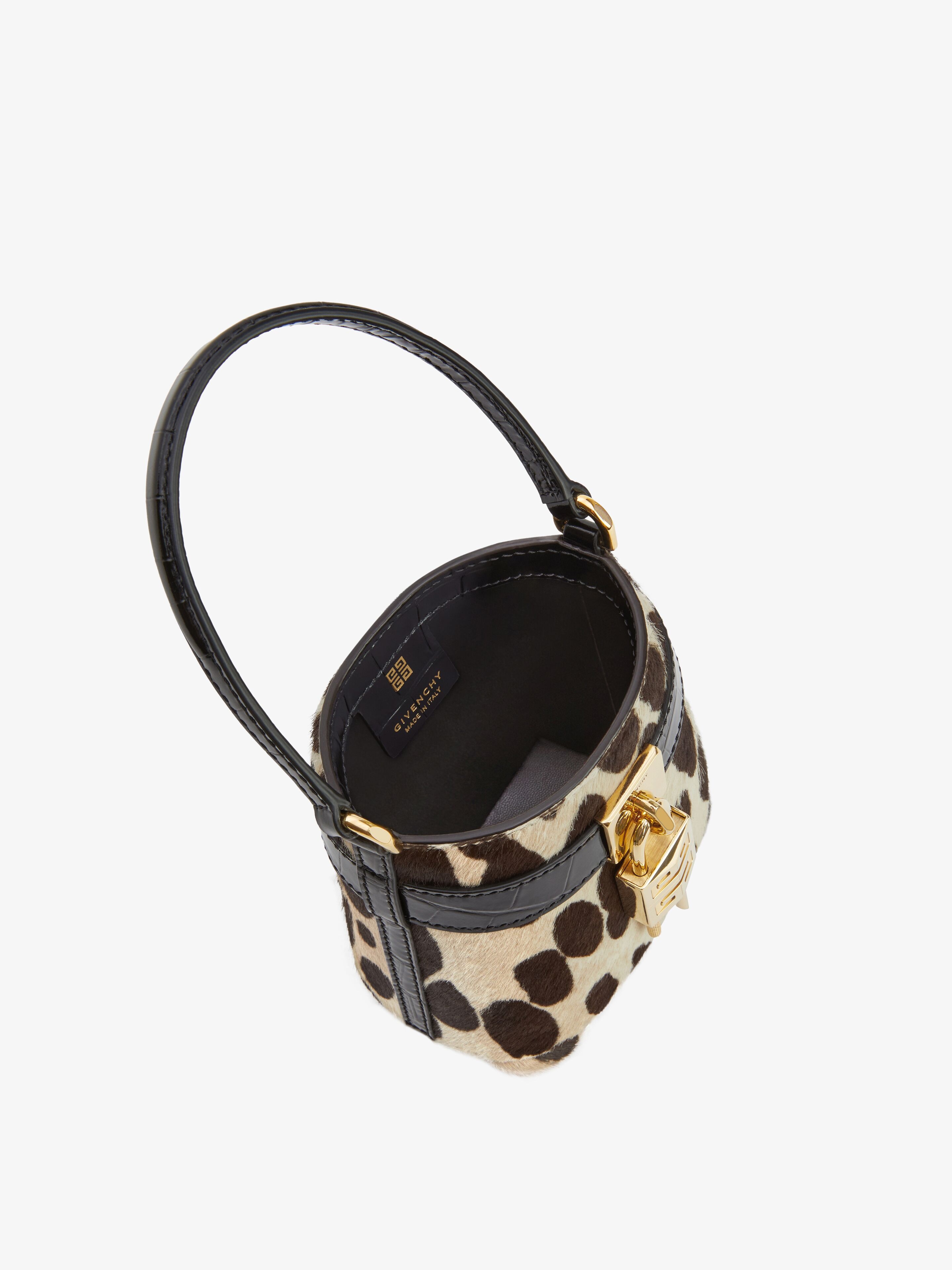 MICRO SHARK LOCK BUCKET BAG IN LEOPARD PRINT PONY LEATHER - 6
