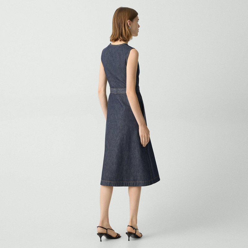 Theory Sleeveless A-Line Wrap Dress in Denim outlook