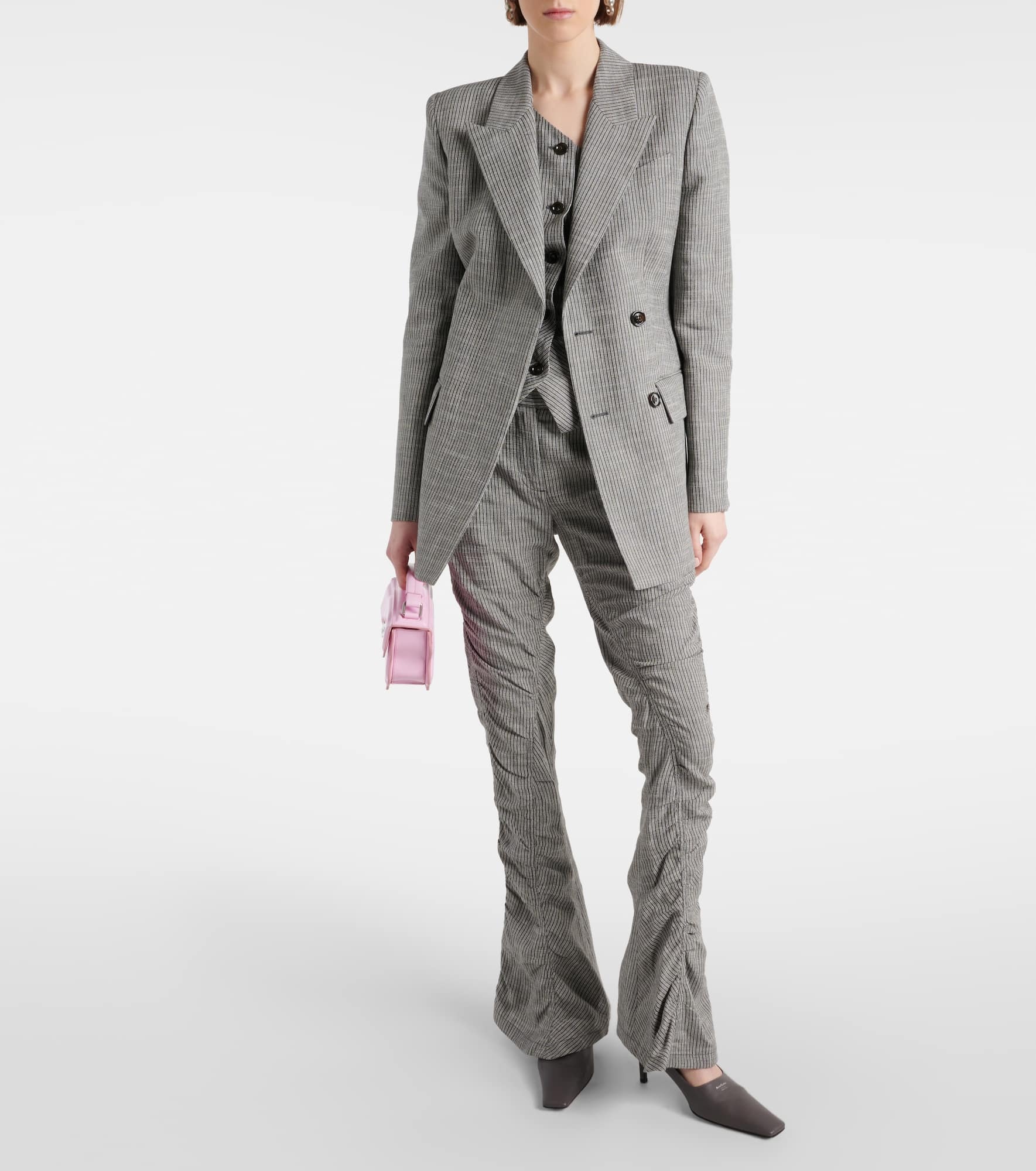 Pinstripe double-breasted linen-blend blazer - 2