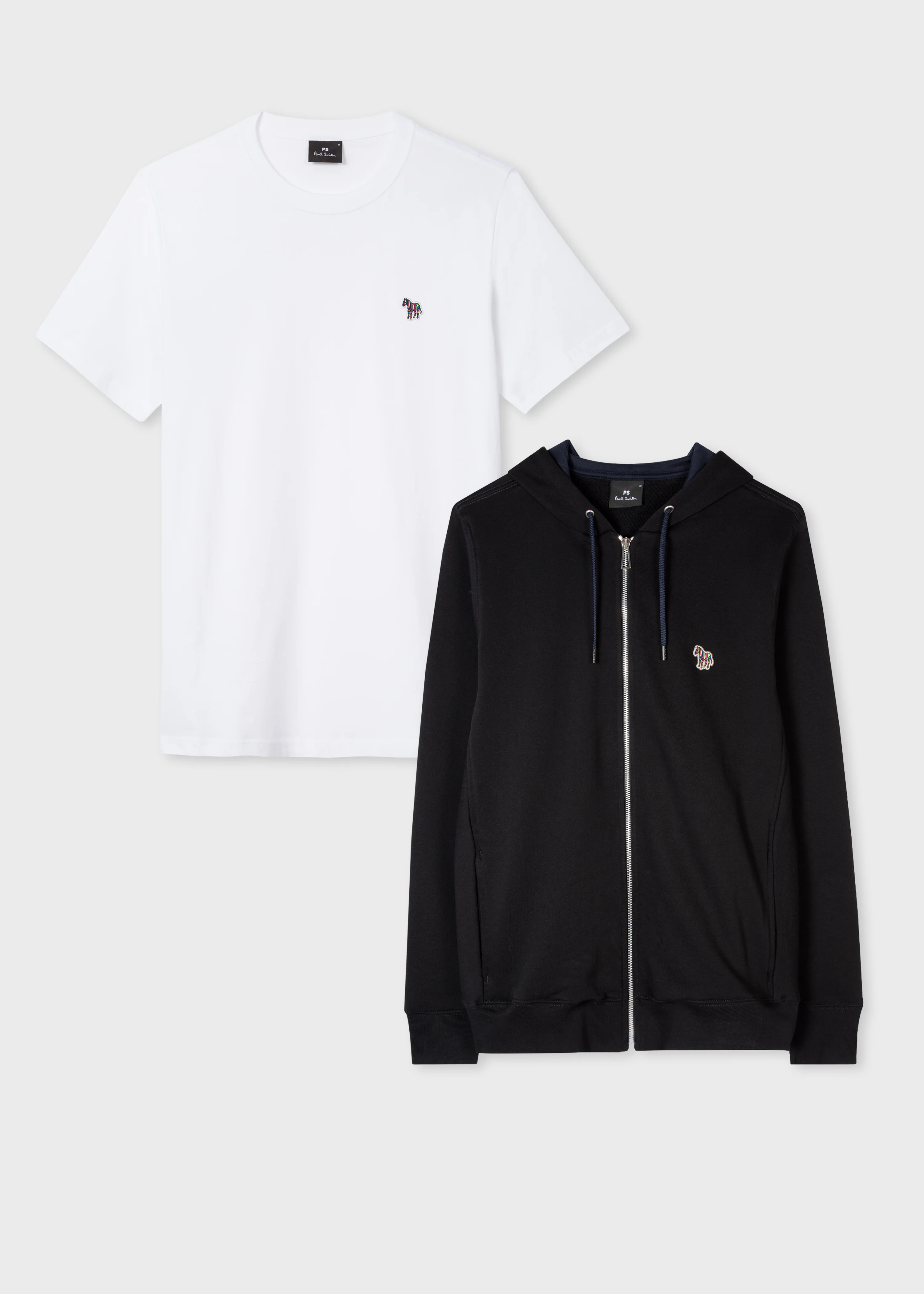 Black Cotton Zip-Front Hoodie & White T-Shirt Zebra Set - 1