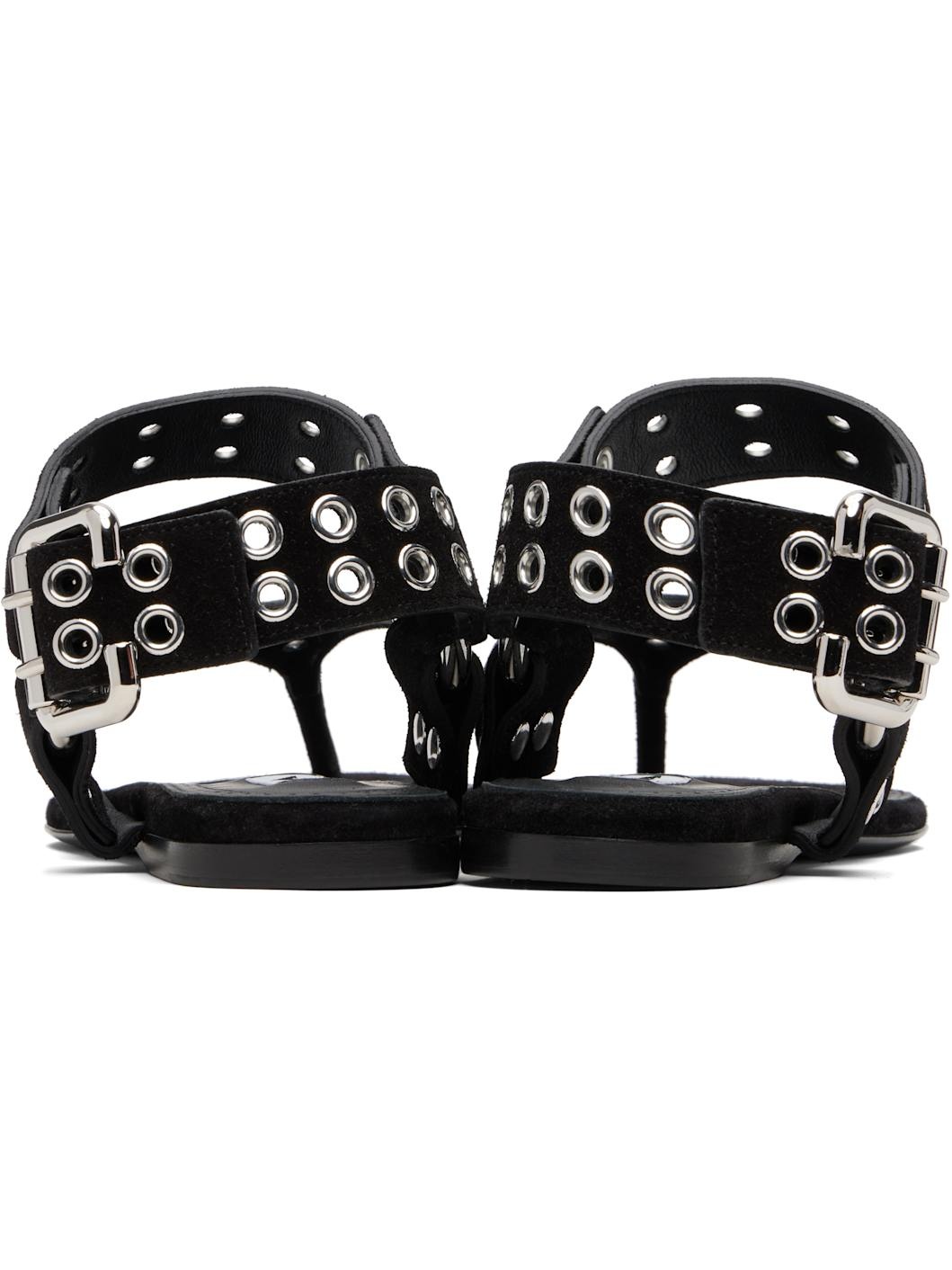 Black Suede Calfskin Thong Flat Sandals - 2