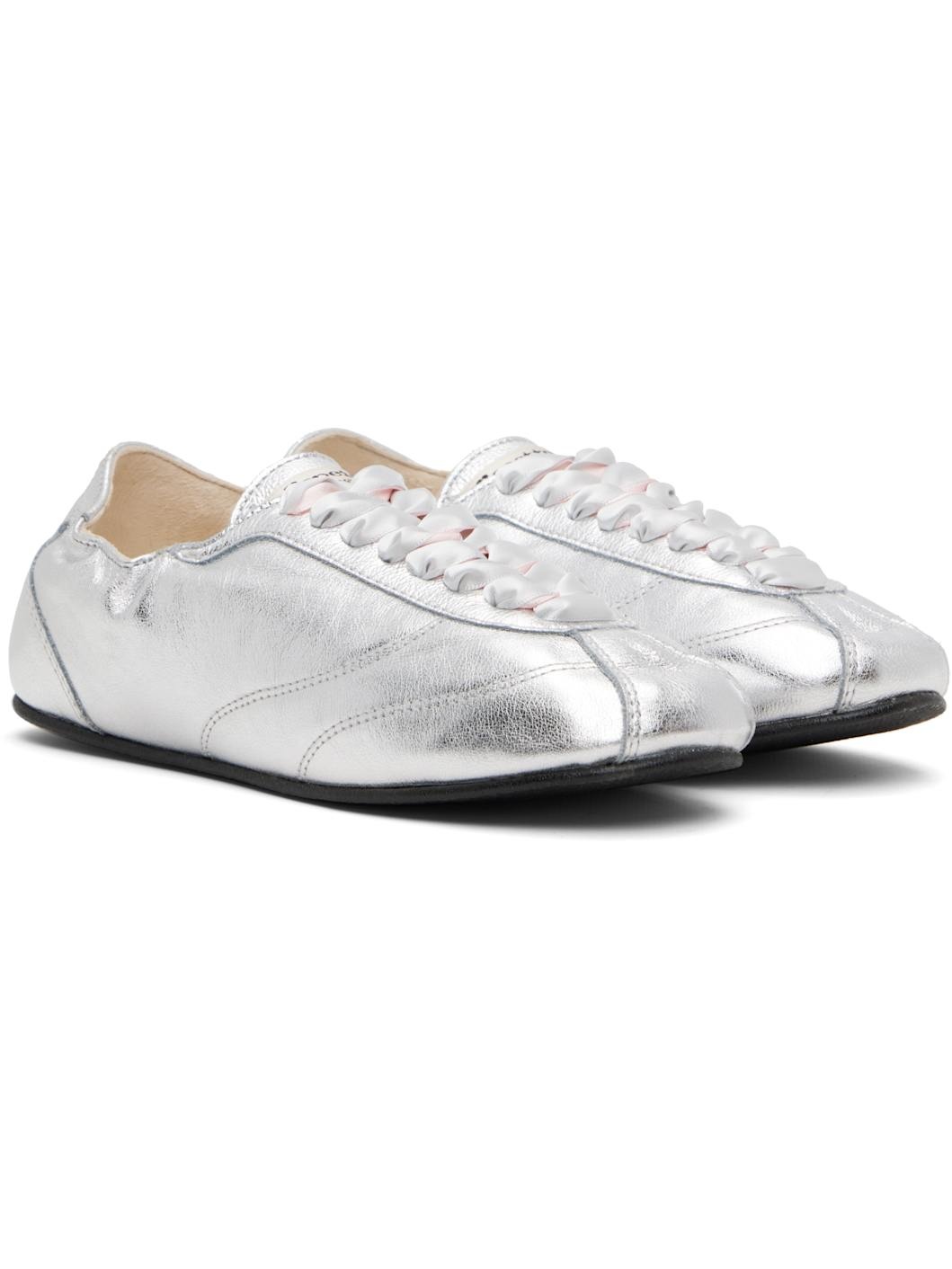 Silver Silk Tennis Sneakers - 4