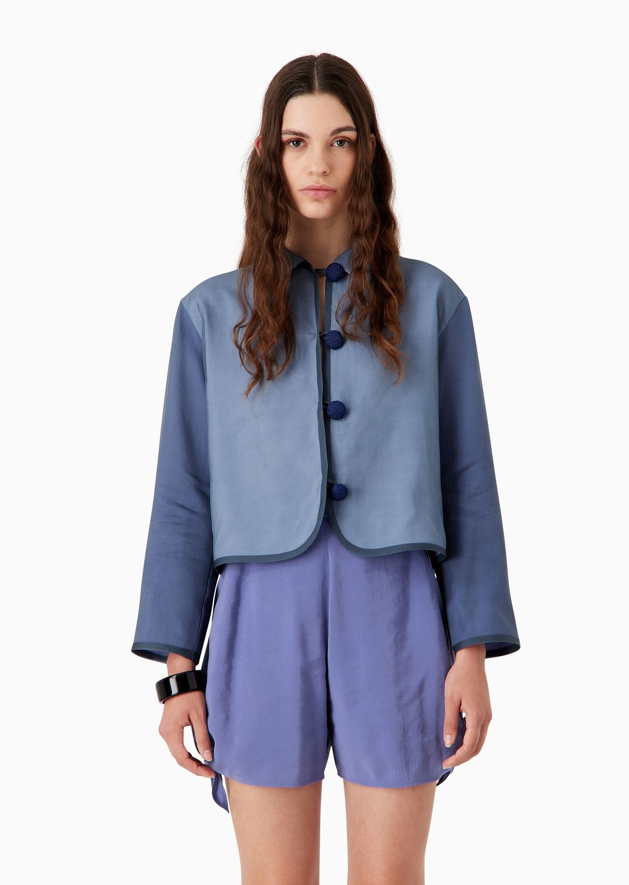 Single-breasted jacket in flowing matte fabric with passementerie trim - 2
