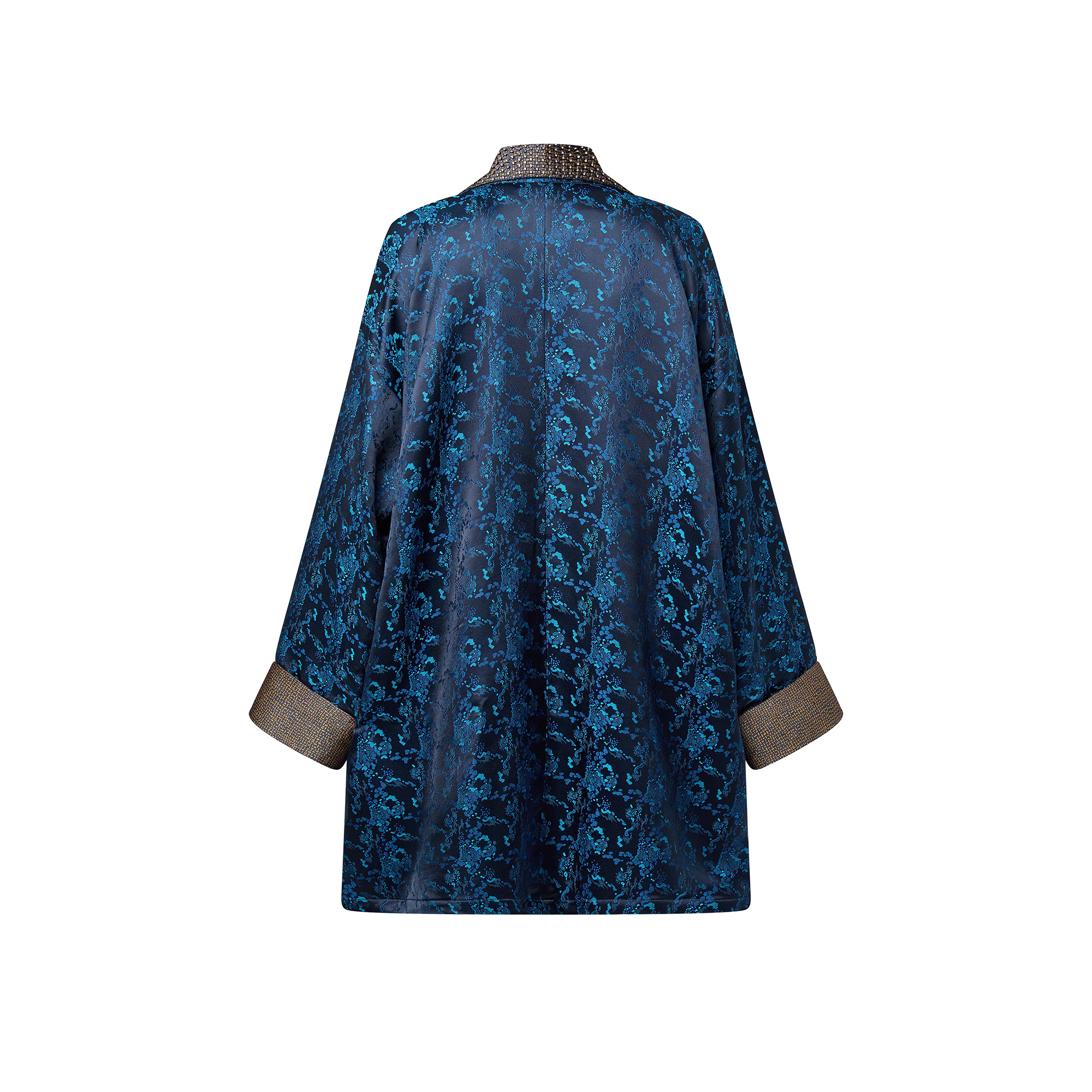 Embroidered Trim Abstract Jacquard Robe Jacket - 3