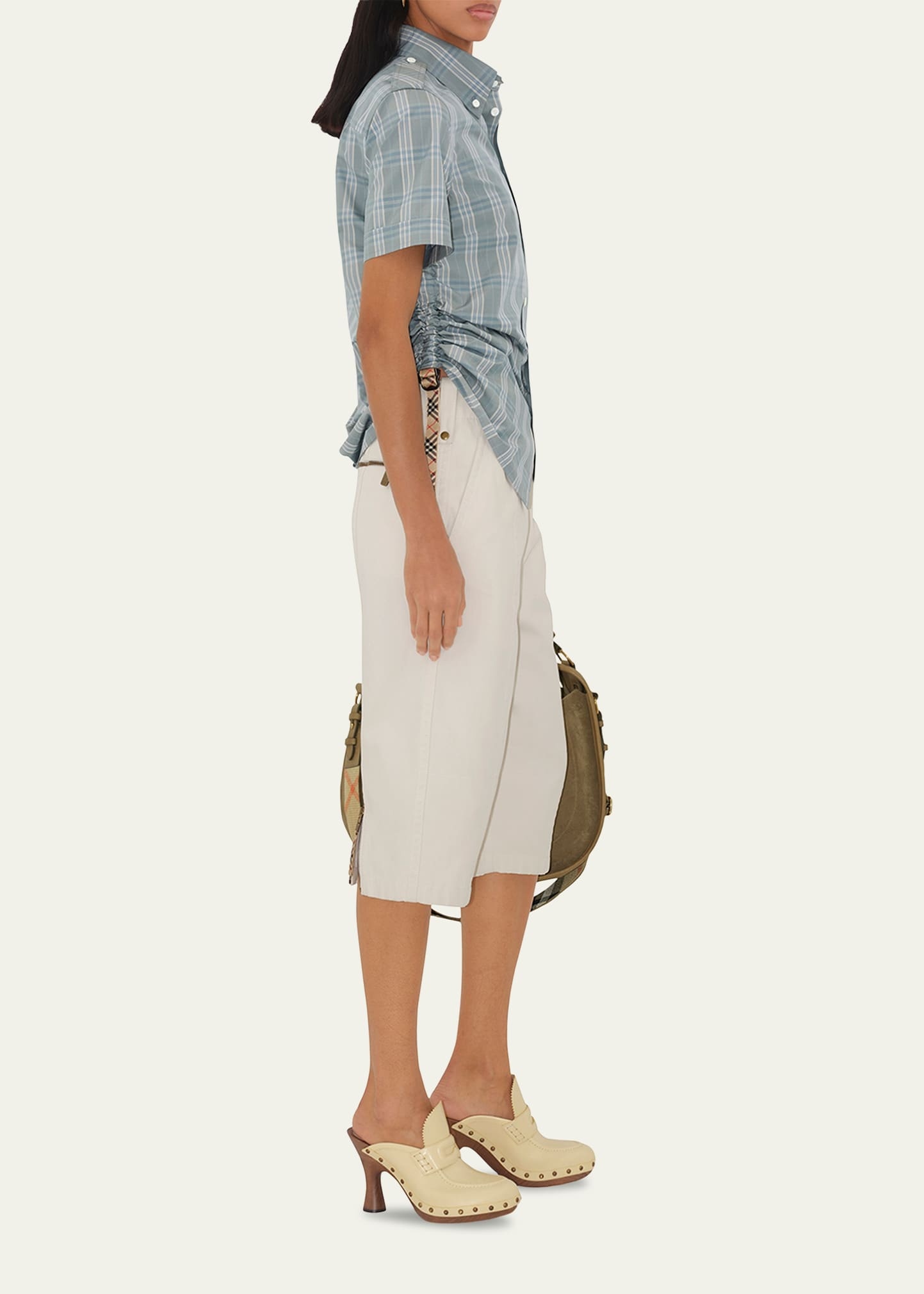 Check Drawstring Button Down Cotton Shirt - 4