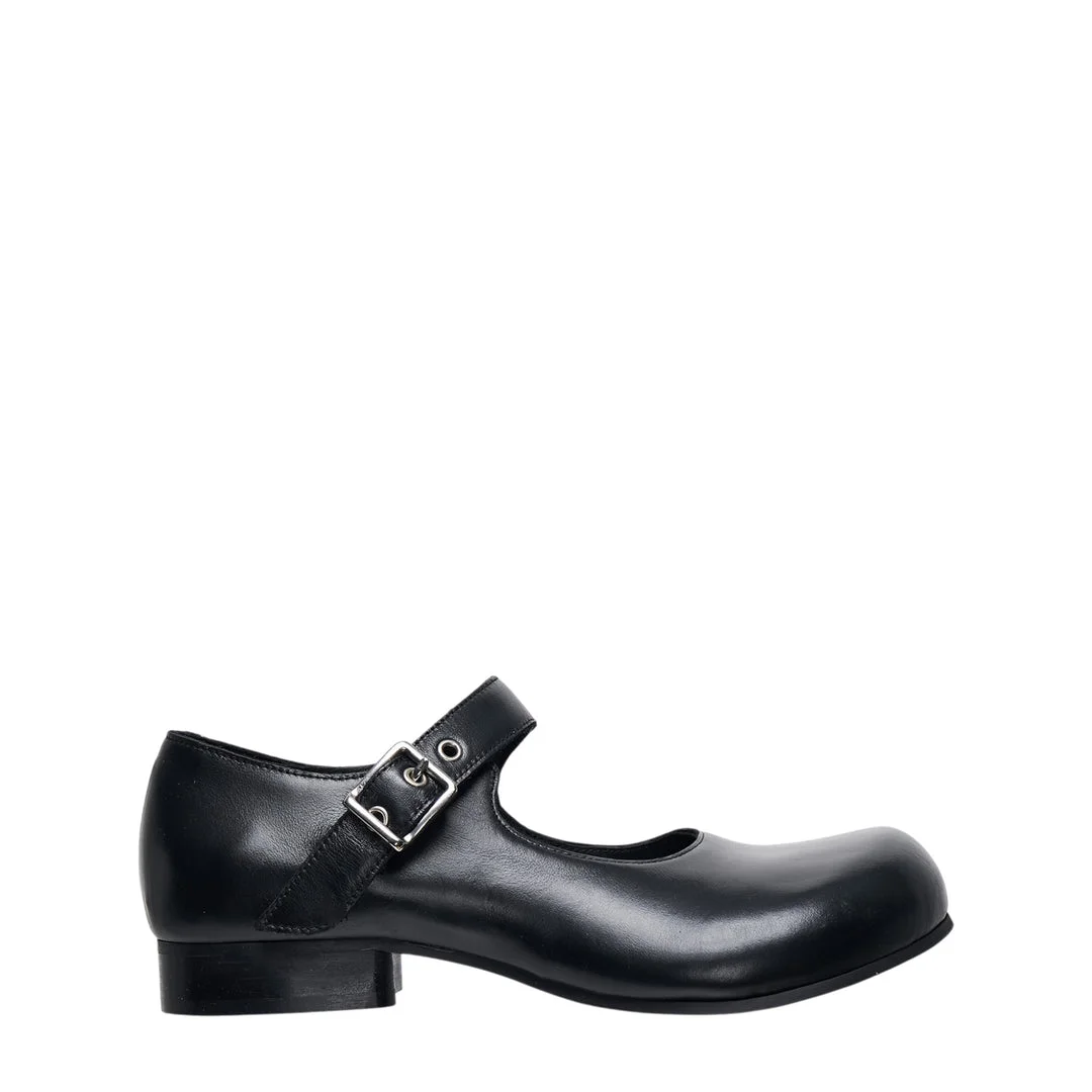 Black Leather Mary Jane Flats - 1
